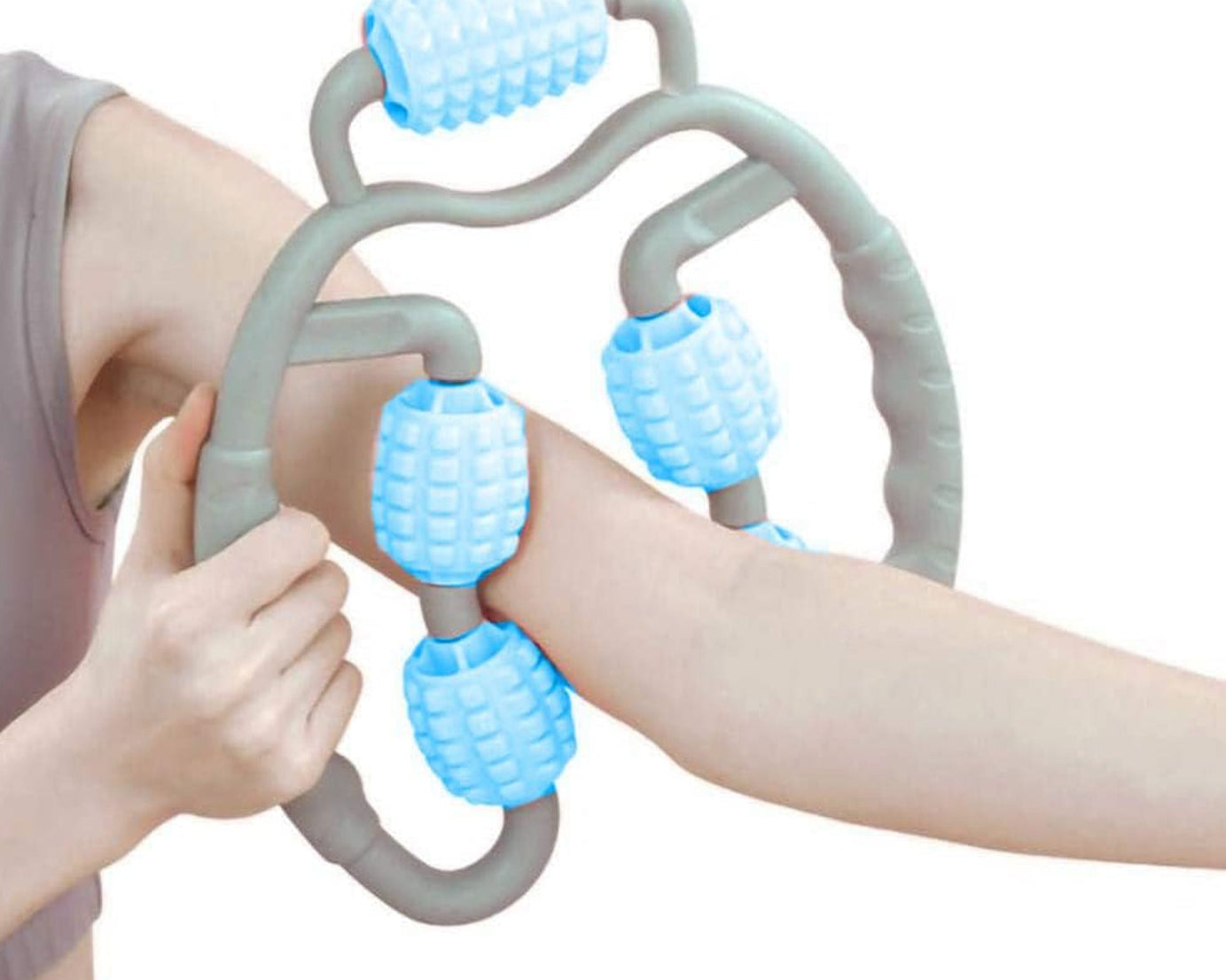 Muscle Massage Roller, 5 Wheels Relieve Soreness Leg Muscle Roller Fitness Roller Muscle Relaxer Massage Roller Ring Clip All Round Massaging Uniform Force Elastic PP Drop Shaped for Home Use (1 Pc)