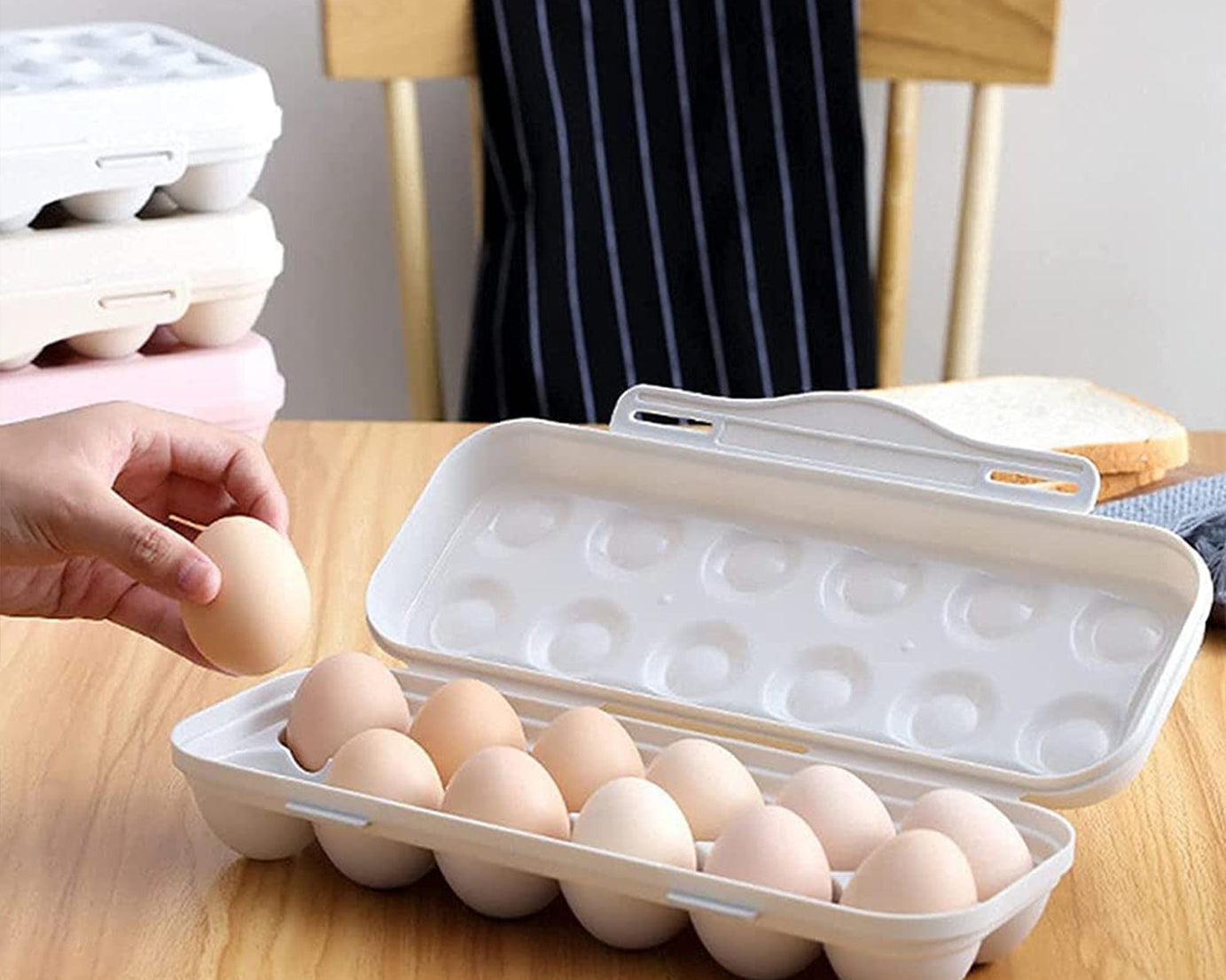 5727 18 Grid Egg Holder Storage, Shock-Proof Egg Container with Buckle, Egg Carrier, Egg Tray, Egg Shelter, Effective Full Seal, Egg House use for Fridge, Camping, Kitchen