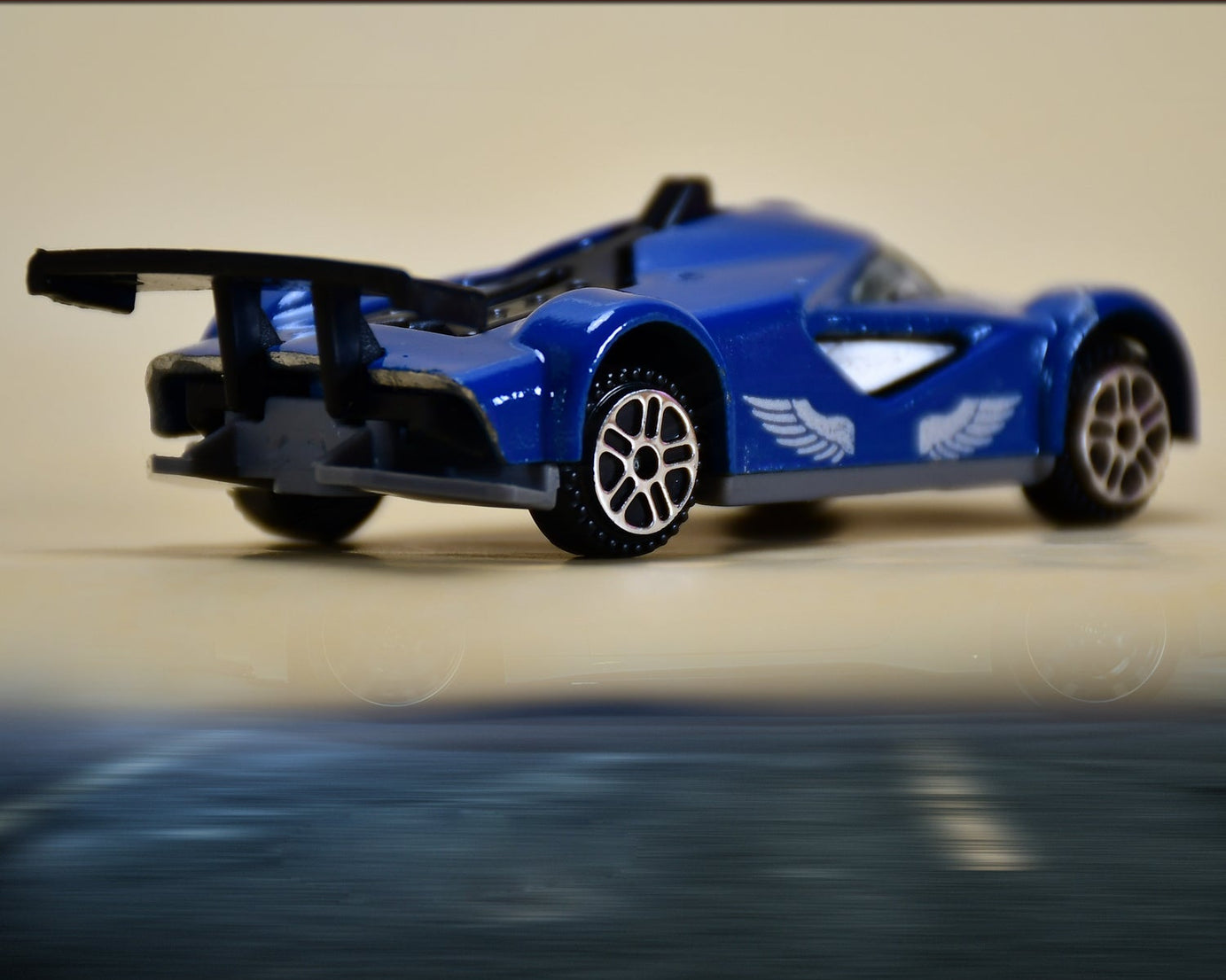 Close-up of street racer die-cast toy car, metal