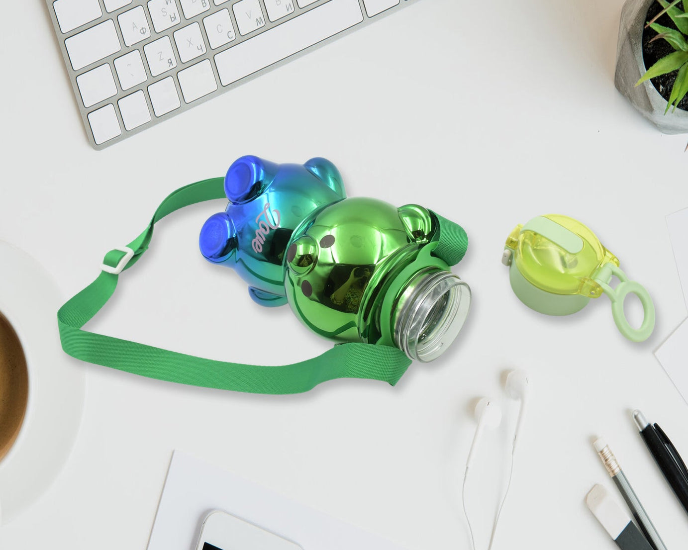 Cute Plastic Water Bottle, with adjustable shoulder strap and stickers, portable drinking cup Water Bottle For Kids | Water Bottle | Return Gift For Kids | Water Bottle With Straw | School Water Bottle (1 Pc)