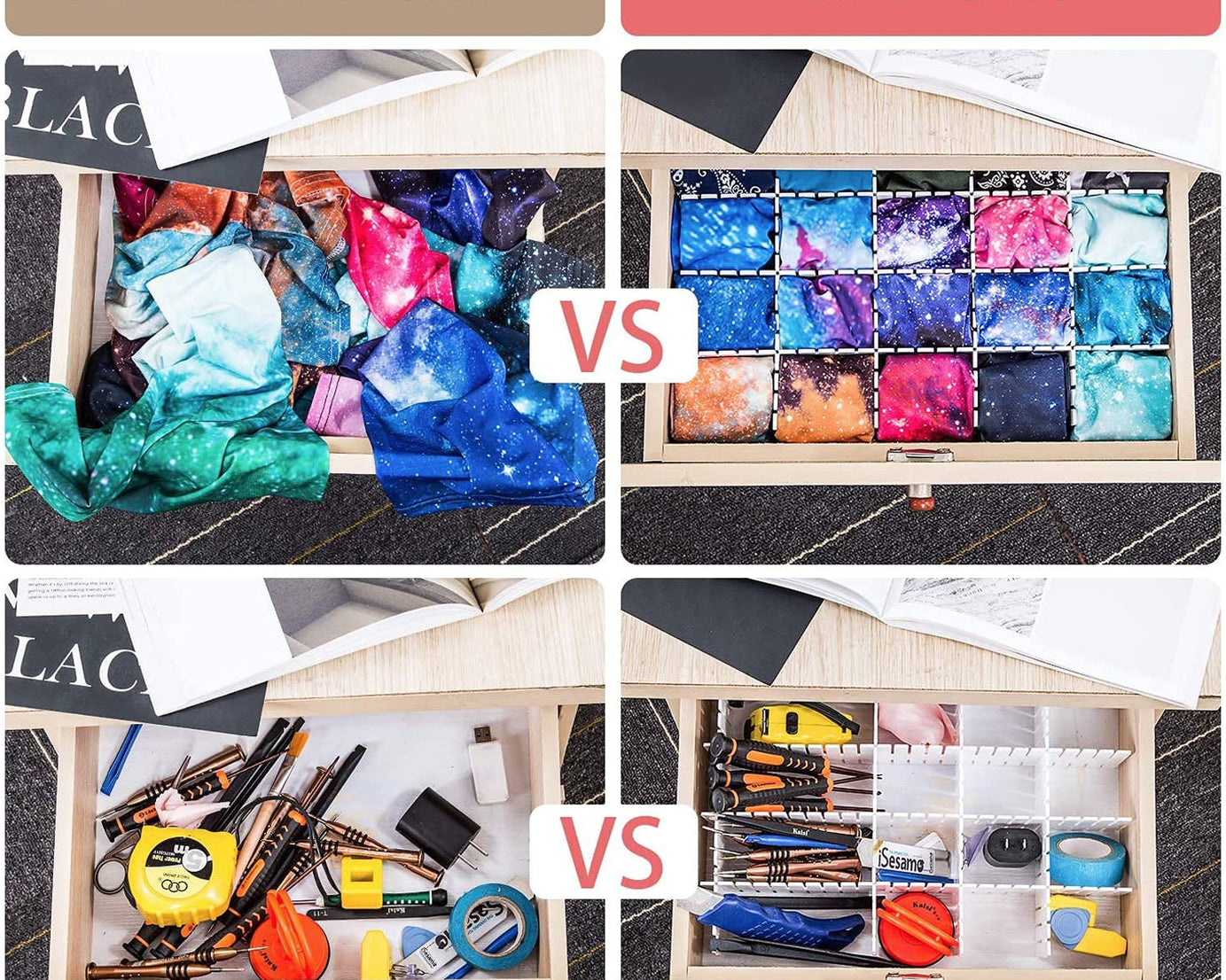 4146 Storage Box Drawer Organizer Drawer Cupboard Divider | Grid Closet Sorting Partition | Plastic Strips Separators box organizer (4 Pc Set )