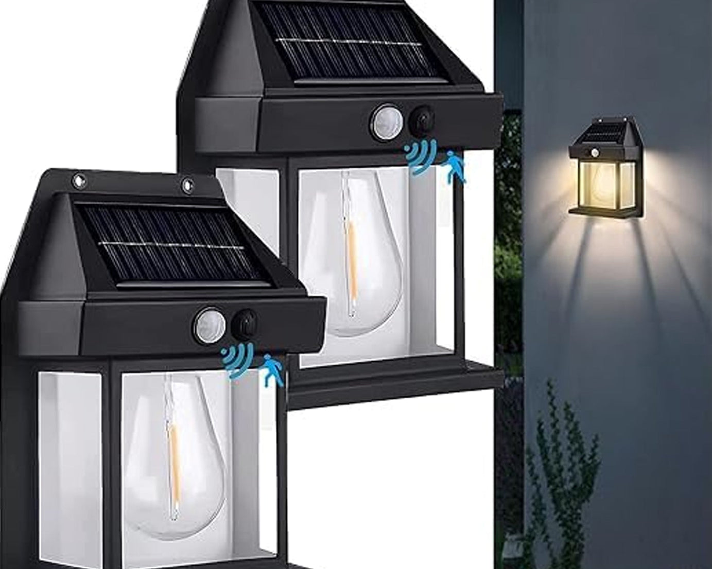 Solar Wall Lights / Lamp Outdoor, Wireless Dusk to Dawn Porch Lights Fixture, Solar Wall Lantern with 3 Modes & Motion Sensor, Waterproof Exterior Lighting with Clear Panel (1 Pc )