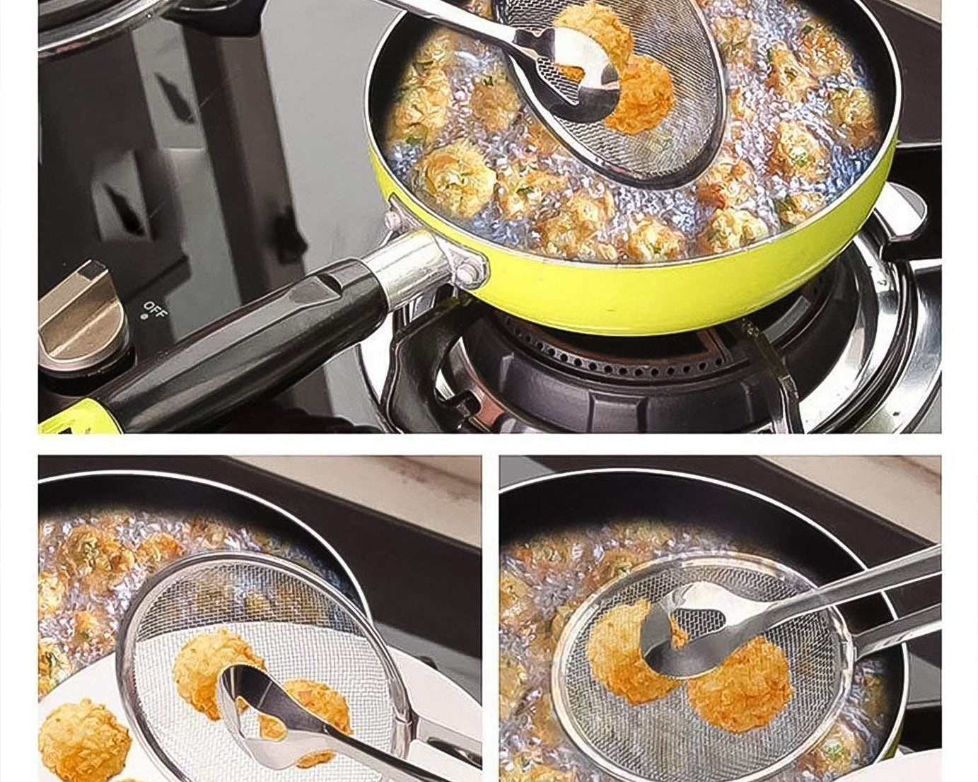 2In1 Stainless Steel Filter Spoon with Clip Food Kitchen Oil-Frying Multi-Functional