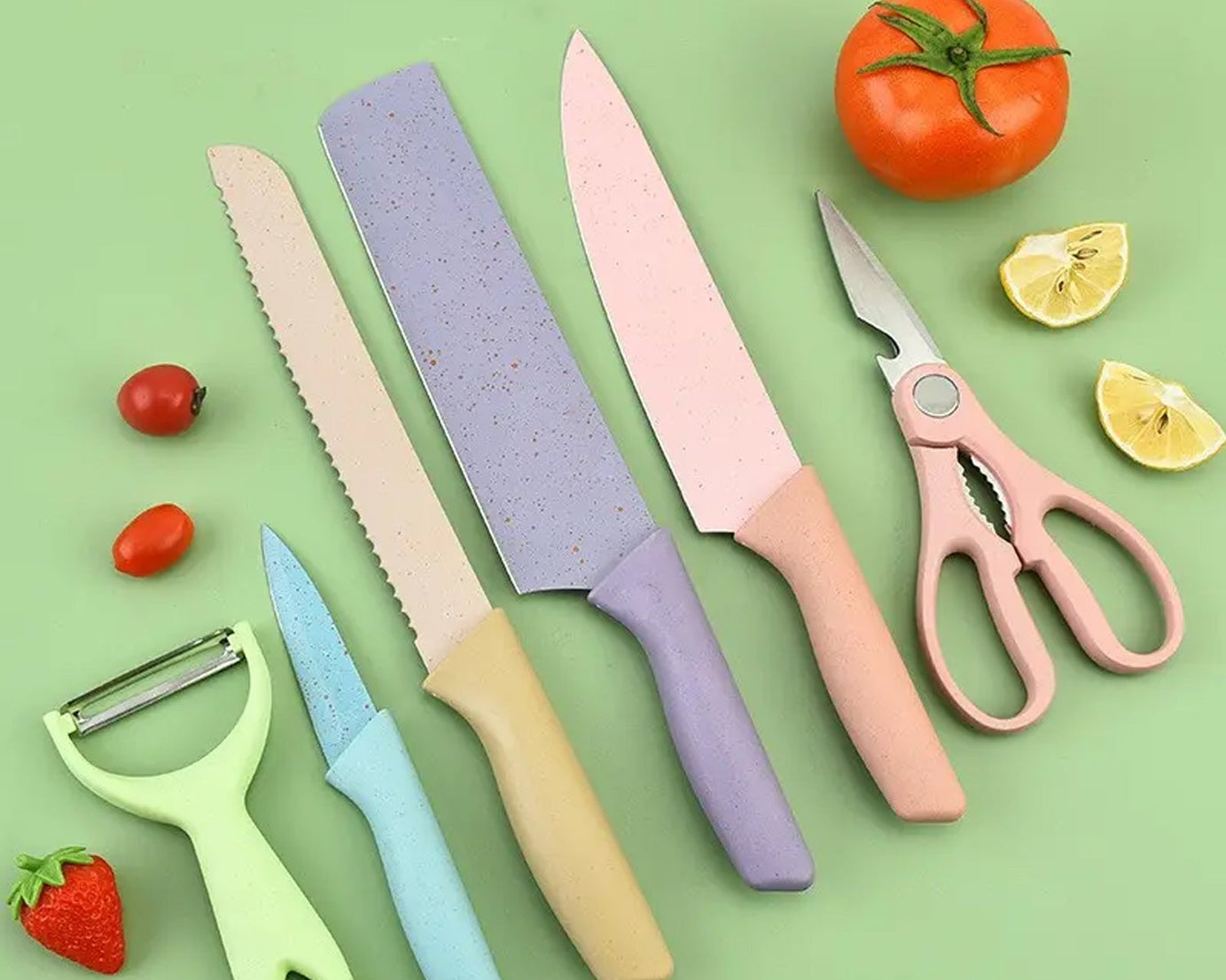 Professional Colorful Kitchen Knives Set of 6 Pieces, Non-Stick Blades with High Carbon Stainless Steel, Sharp Kitchen Cutting Knives Set for Slicing, Paring and Cooking, Chef Kitchen Knives Set