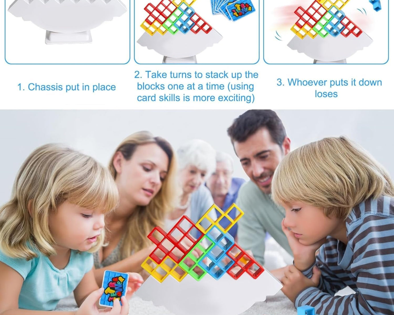 3D Tower Game, Tower Balance Game, Tower Stacking Game Adult Kid Tower Stacking Blocks Balance Game Blocks Building Toys for Kids Age 3+ Years (16 Pcs Set)