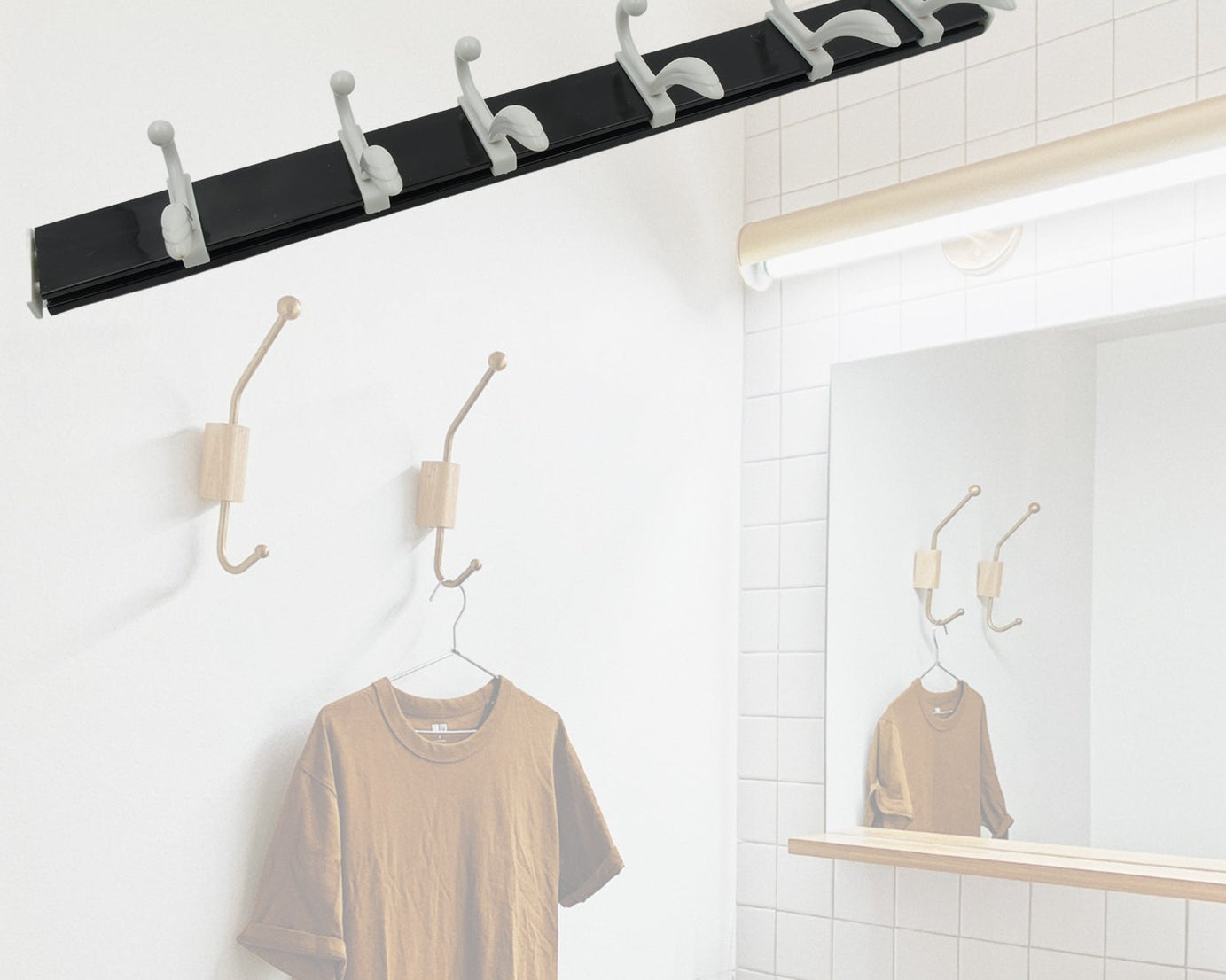 Cloth hanger, Wall Door Hooks Rail for Hanging Clothes for Hanging Hook Rack Rail, Extra Long Coat Hanger Wall Mount for Clothes, Jacket, Hats, 6 Hook With Eco-friendly Liquid Adhesive Glue