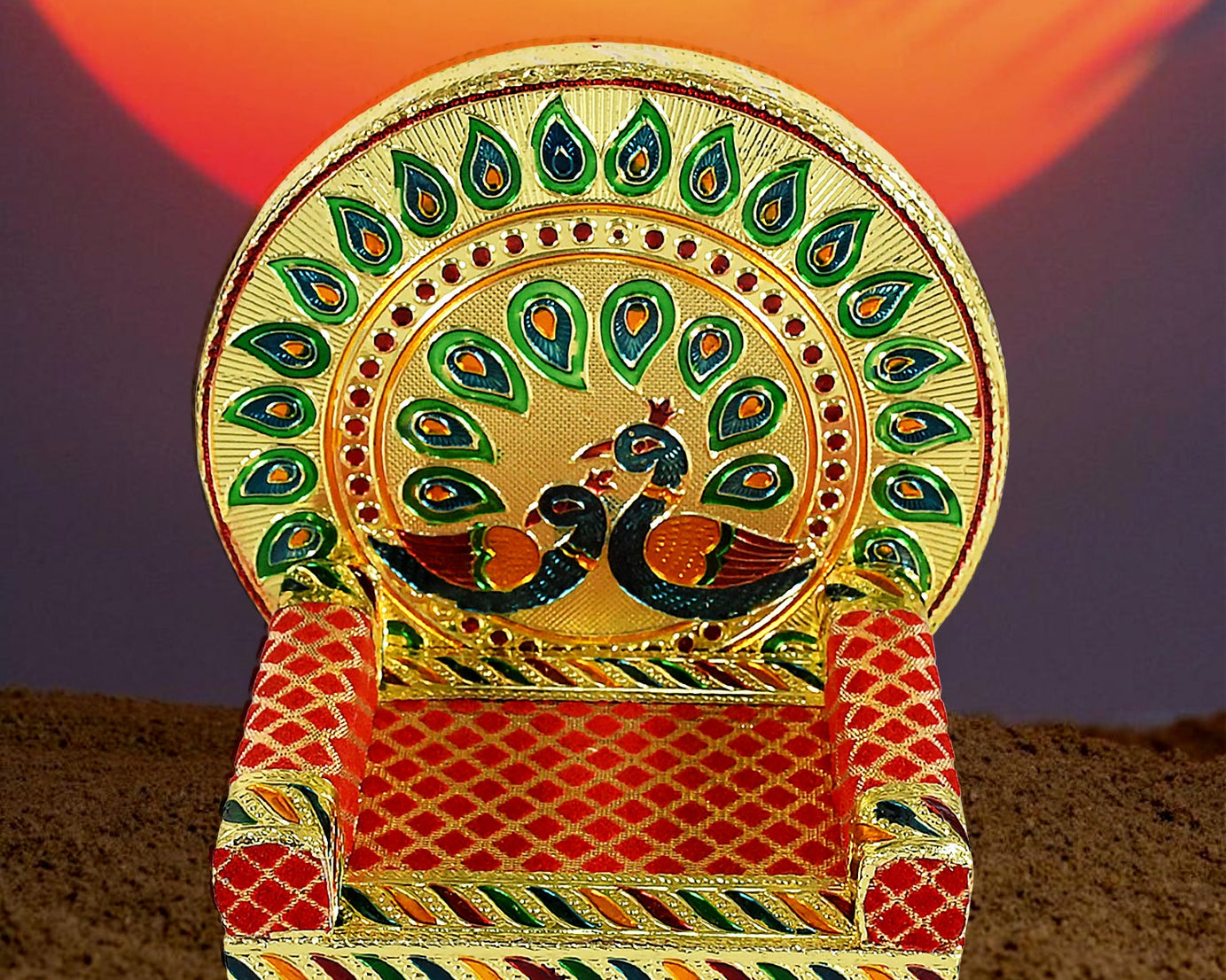 Meenakari Work Laddu Gopal Singhasan for Pooja Mandir Wooden Krishna Ladoo Bal Gopal Sofa Asan, Home Decorative Premium Look Decorative Singhasan Suitable For Home, Office, Restaurant (2 Pc Set)