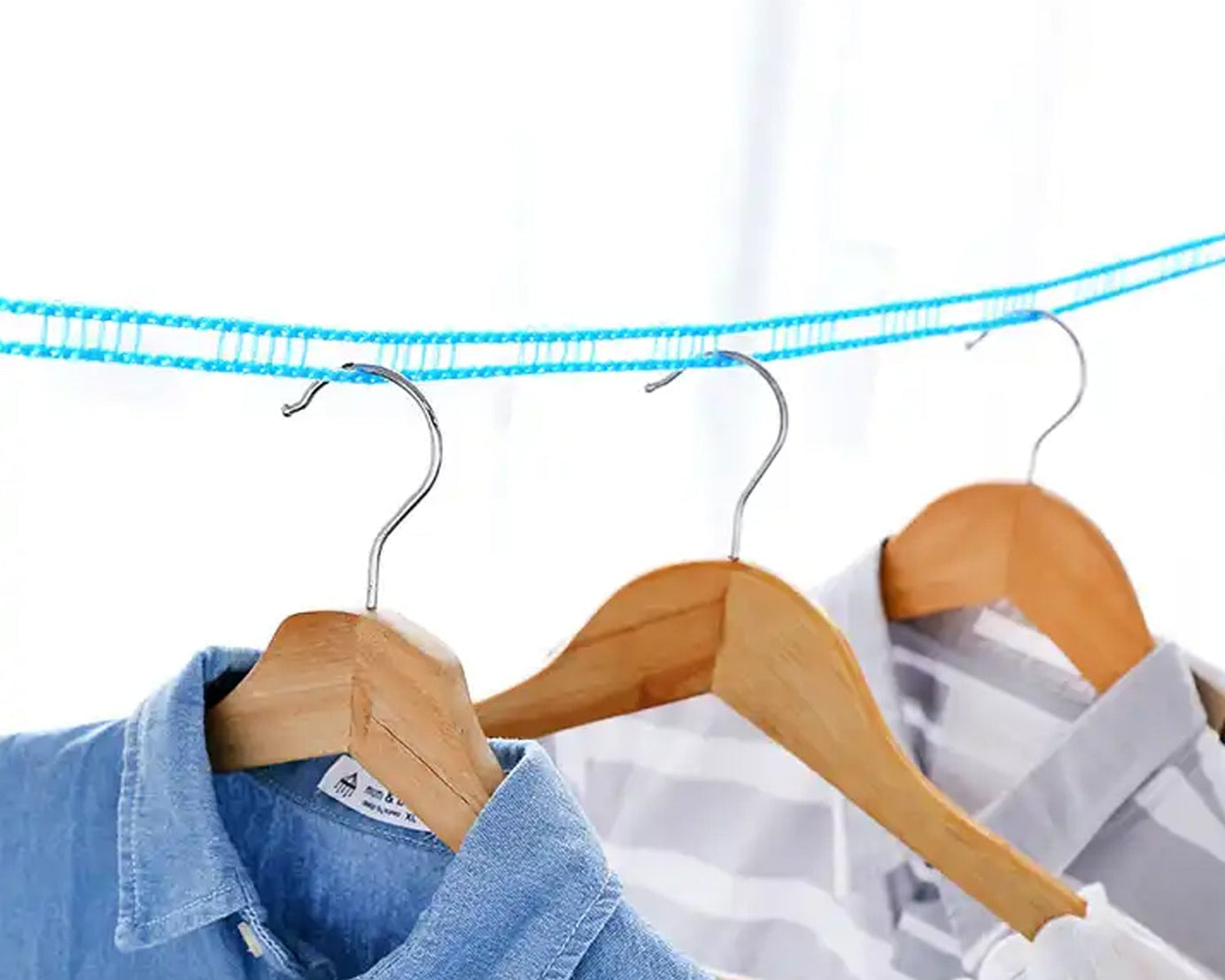 8861 3 Meters Fiber Rope Anti-Slip Clothes Washing Drying Nylon Rope Japan Style Rope with Hooks, Durable Camping Clothesline Portable Clothes Drying Line Indoor Outdoor Laundry Storage for Travel Home Use (3 Mtr.)