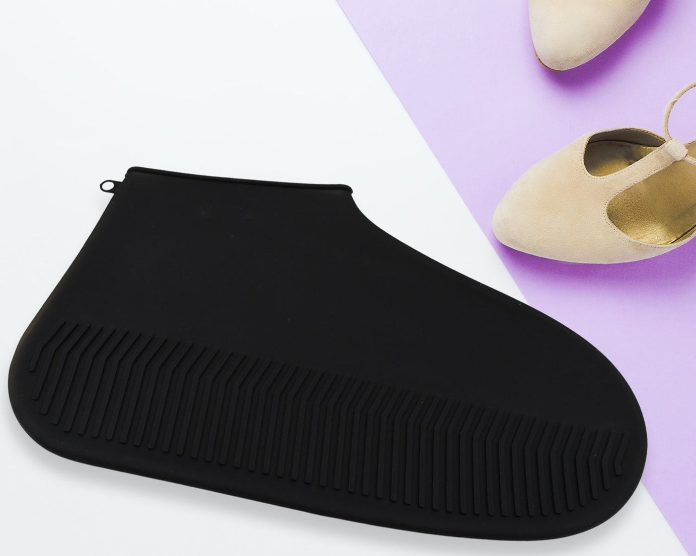 17984 Non-Slip Silicone Rain Reusable Anti skid Waterproof Fordable Boot Shoe Cover (Large Size / 1 Pair / Black)