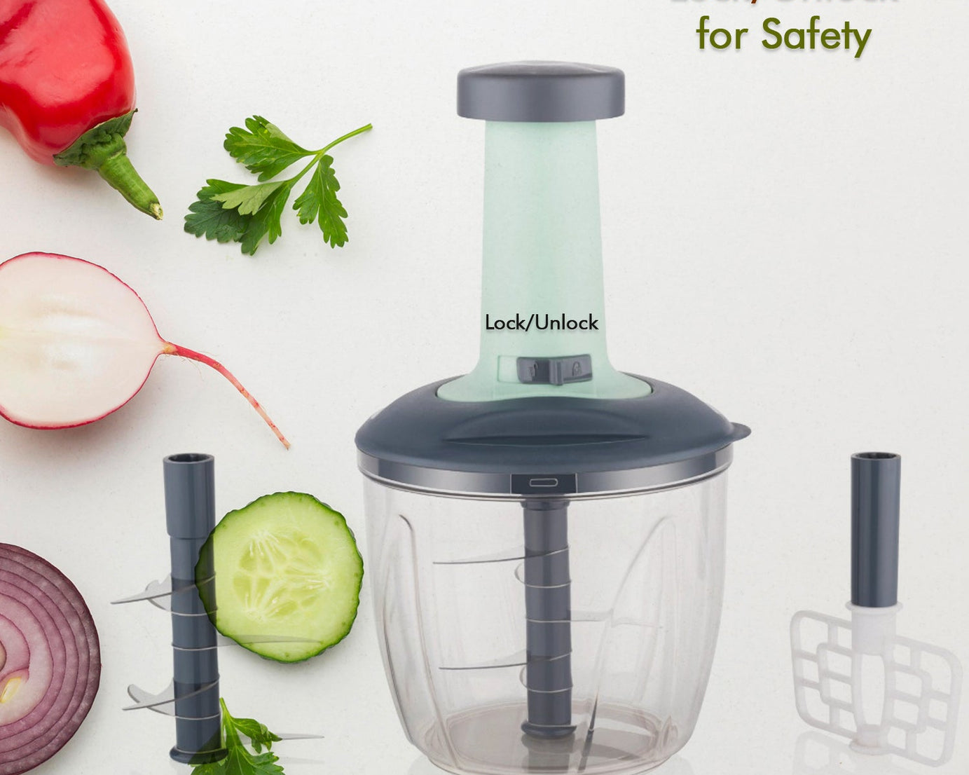 1100 ml 2 in 1 Push up Chopper with Blender affixed with 6 Sharp Blade | Vegetable and Fruit Cutter with Easy Push and chop Button