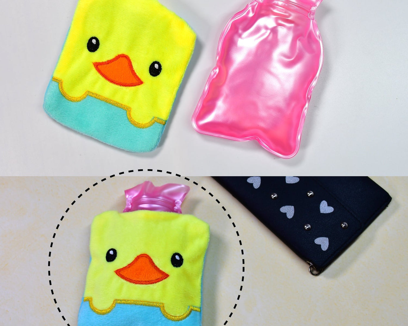 6524 Yellow Duck design small Hot Water Bag with Cover for Pain Relief, Neck, Shoulder Pain and Hand, Feet Warmer, Menstrual Cramps.