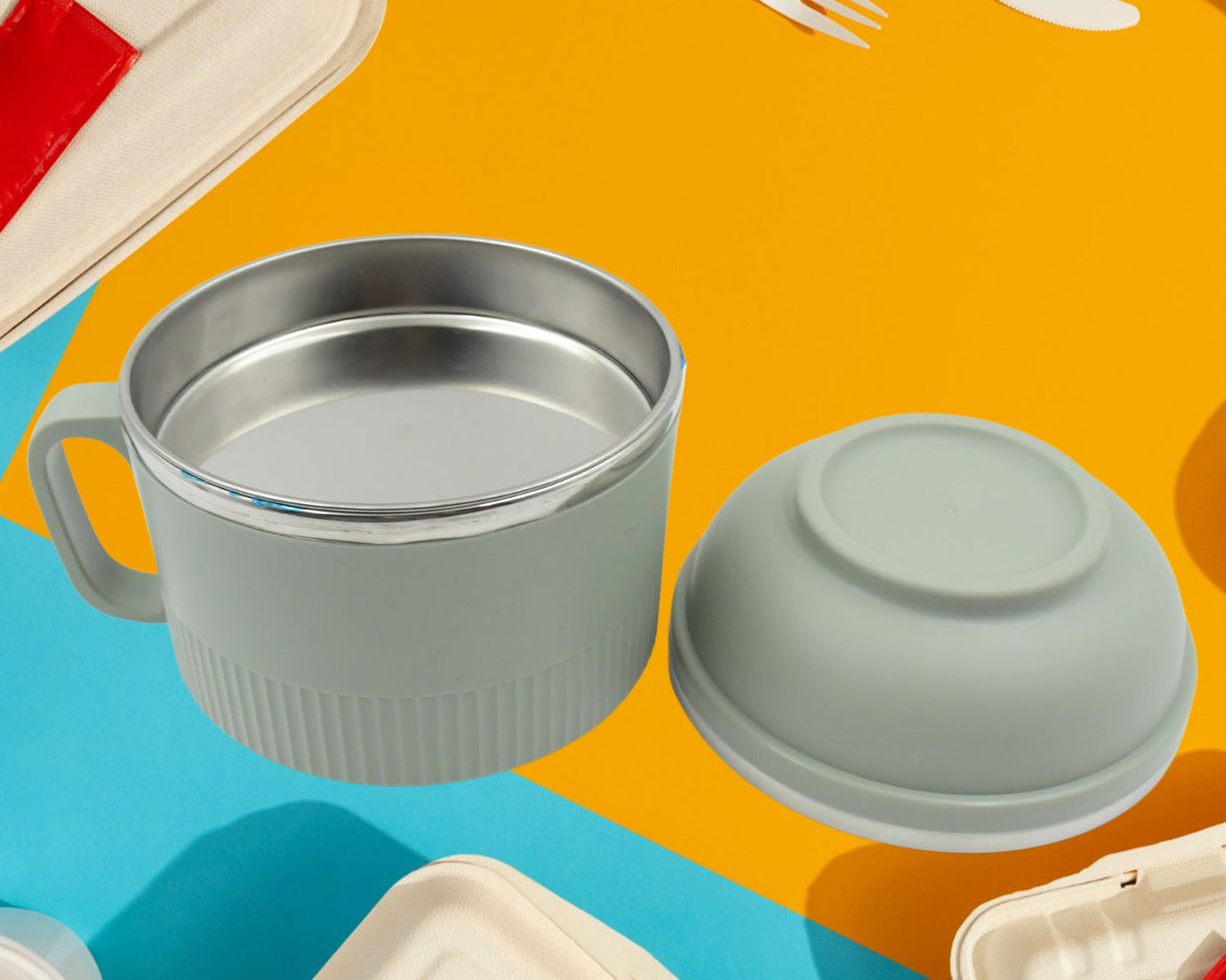 5843 Vacuum Food Flask, Insulation Large Capacity Double Layer Structure Non Slip Labor Saving and Safe Stainless Steel Inner Tank Lunch Box/  Noodle Bowl for Camping Picnic for School Office Outdoor (1 Pc)