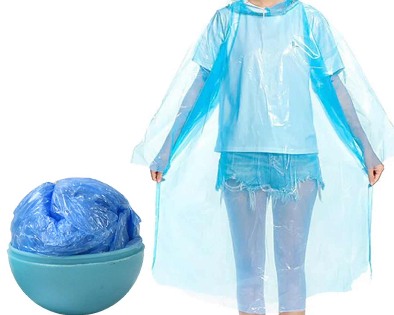 Disposable Raincoat for Kids with Hood and Attachable Round Case, Clear Plastic Raincoats for Emergency, Girls, Boys Disposable Emergency Ball Raincoat For Traveling and Outdoor Activities (1 Pc / Multicolor)