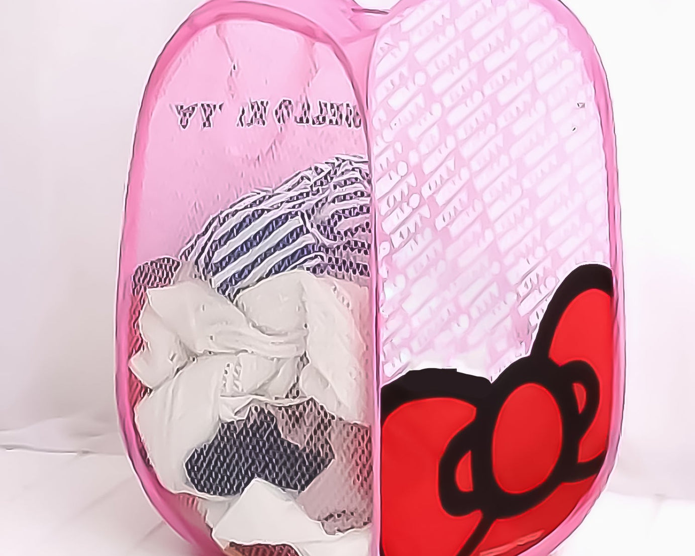 Stylish printed laundry bag made of waterproof canvas material.