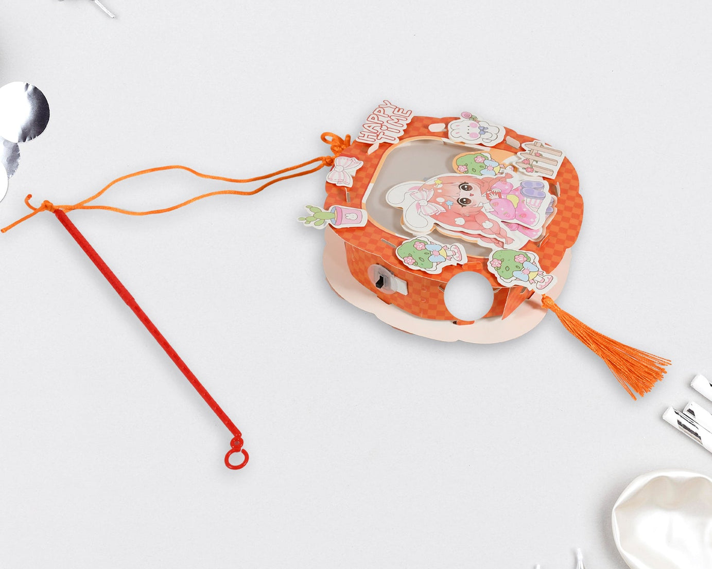 DIY Traditional Lanterns Handmade Cartoon Paper Lanterns, Antique Portable Lantern Hollow-Out Projection Luminescent LED Lamp DIY Hanging Paper Lanterns for Festival Party Decor