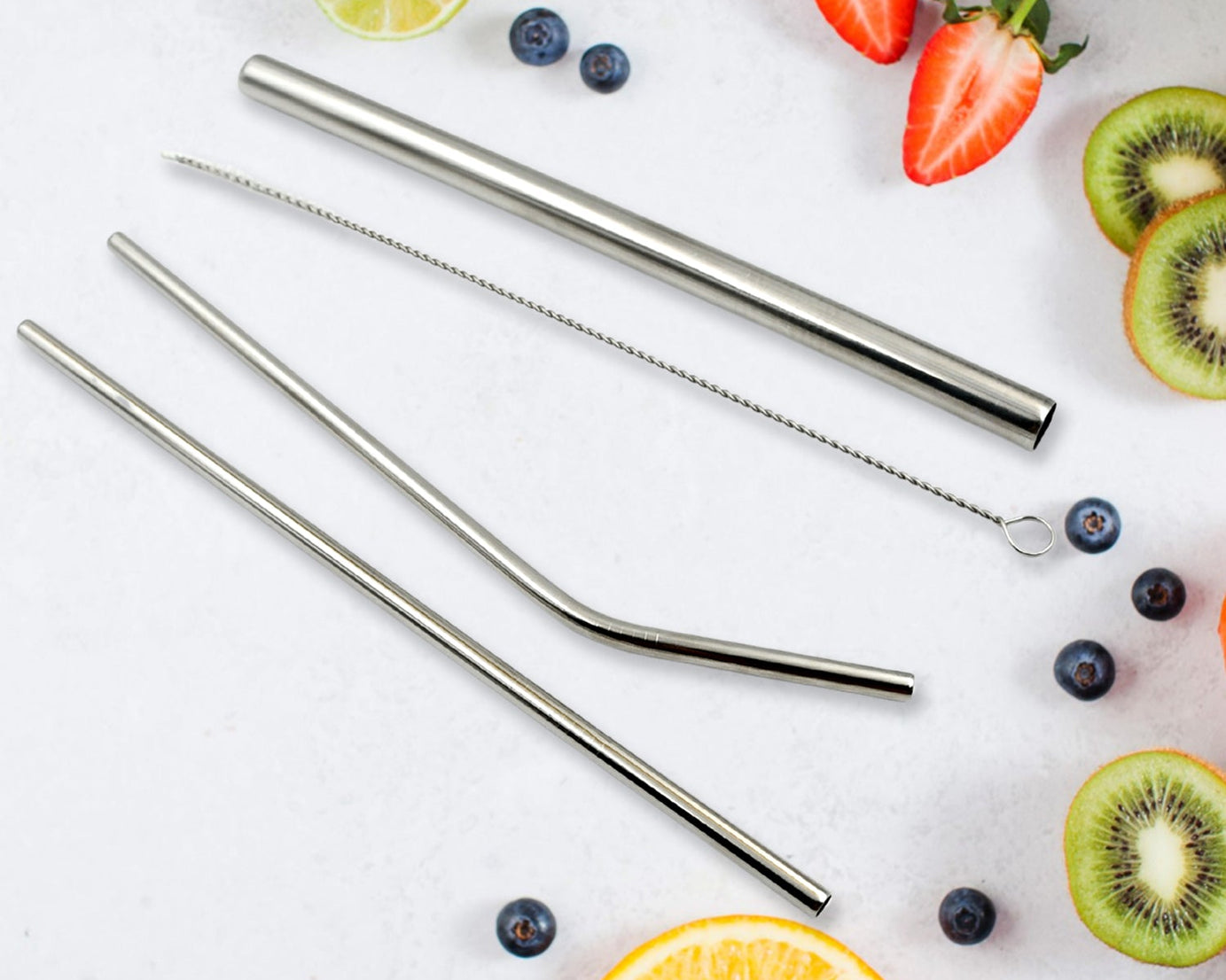 0600 Reusable Stainless Steel Straws with Travel Case Cleaning Brush Eco Friendly Extra Long Metal Straws Drinking Set of 4 (2 Straight straws, 1 Bent straws, 1 Brush)
