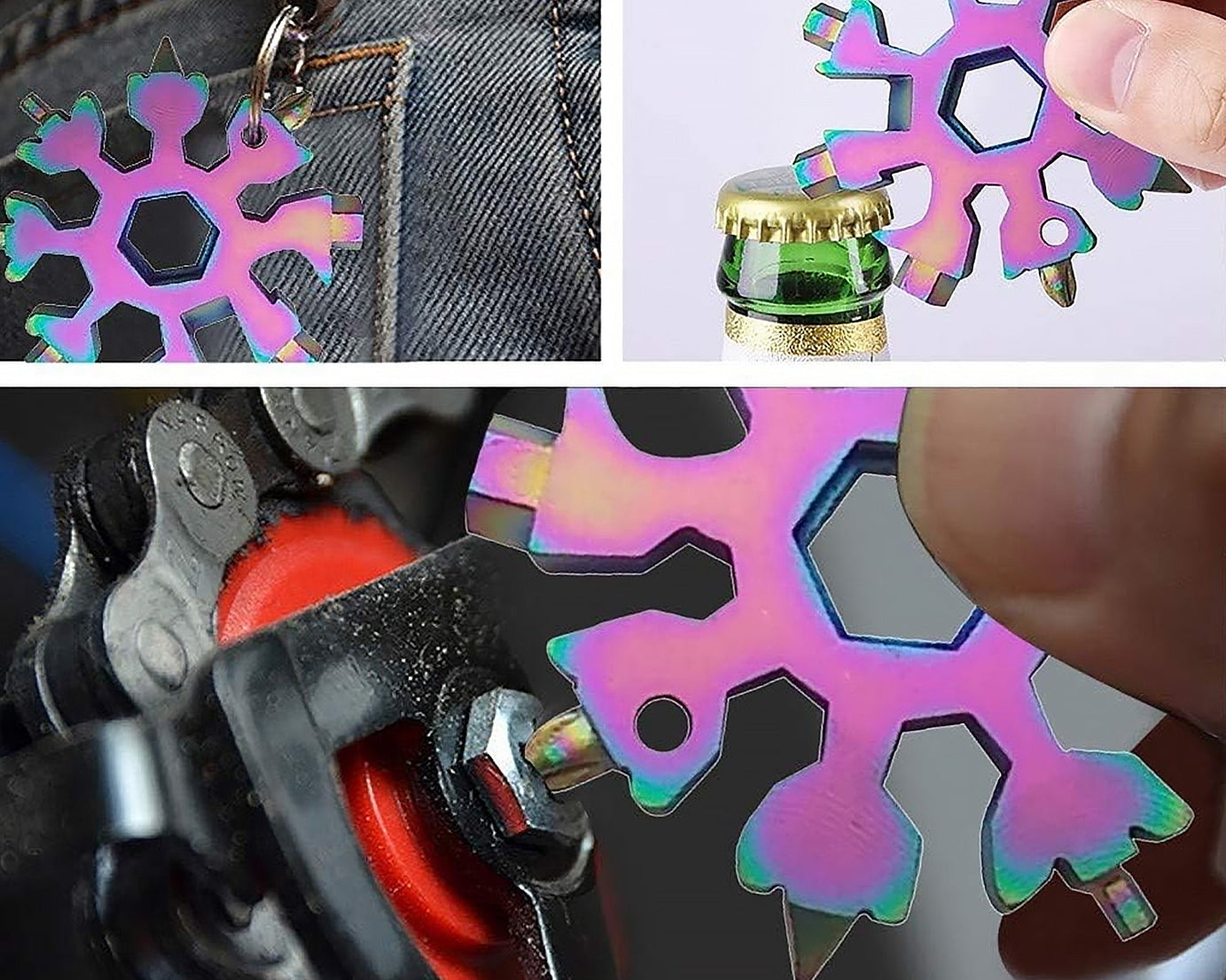 Durable & Portable 18 in 1 Snowflake Multi-Tool, Snowflake Bottle Opener Flat Phillips Screwdriver Kit Wrench