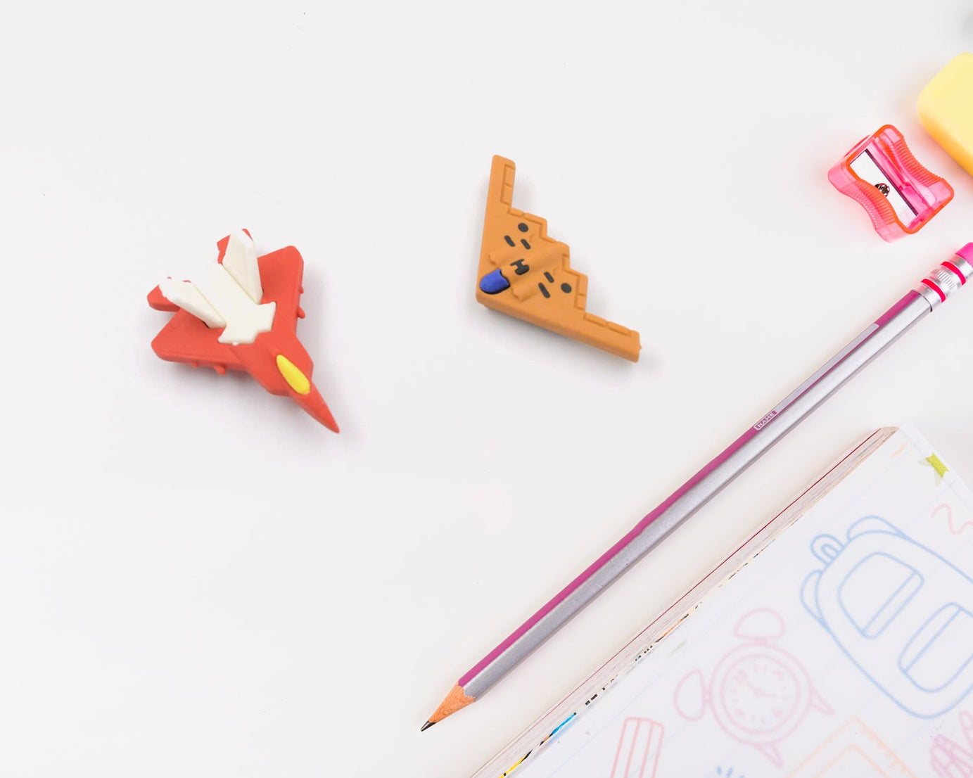 Fun Erasers for Kids: Gun & Plane Shapes (4-Pack, Gift Set)