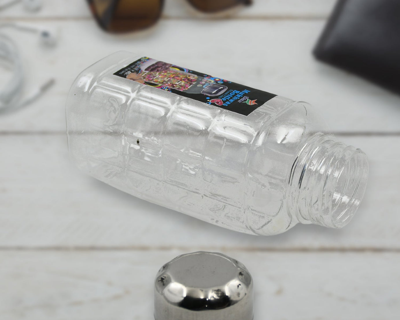 Plastic Transparent Mukhwas Bottle With Steel Cap / Mouth Freshener / Dryfruits Multipurpose Air Tight and BPA Free Kitchen Storage Bottle (1 Pc)