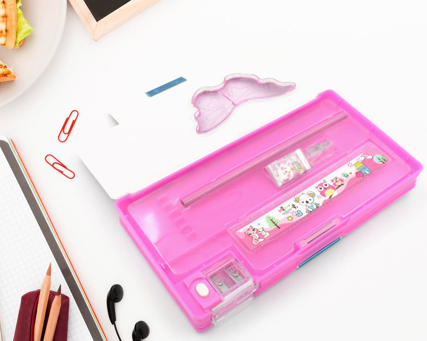 Printed Pencil Case for Kids (1 Pc): Multi-Compartment, Compass Box