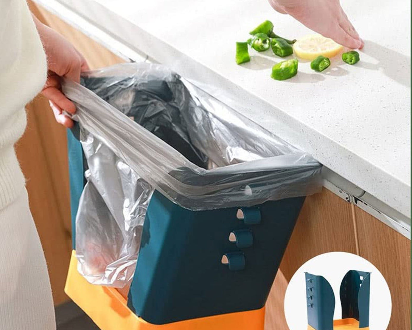 Expandable Trash Can (1 Pc): Plastic, Large Capacity, Kitchen & Bathroom