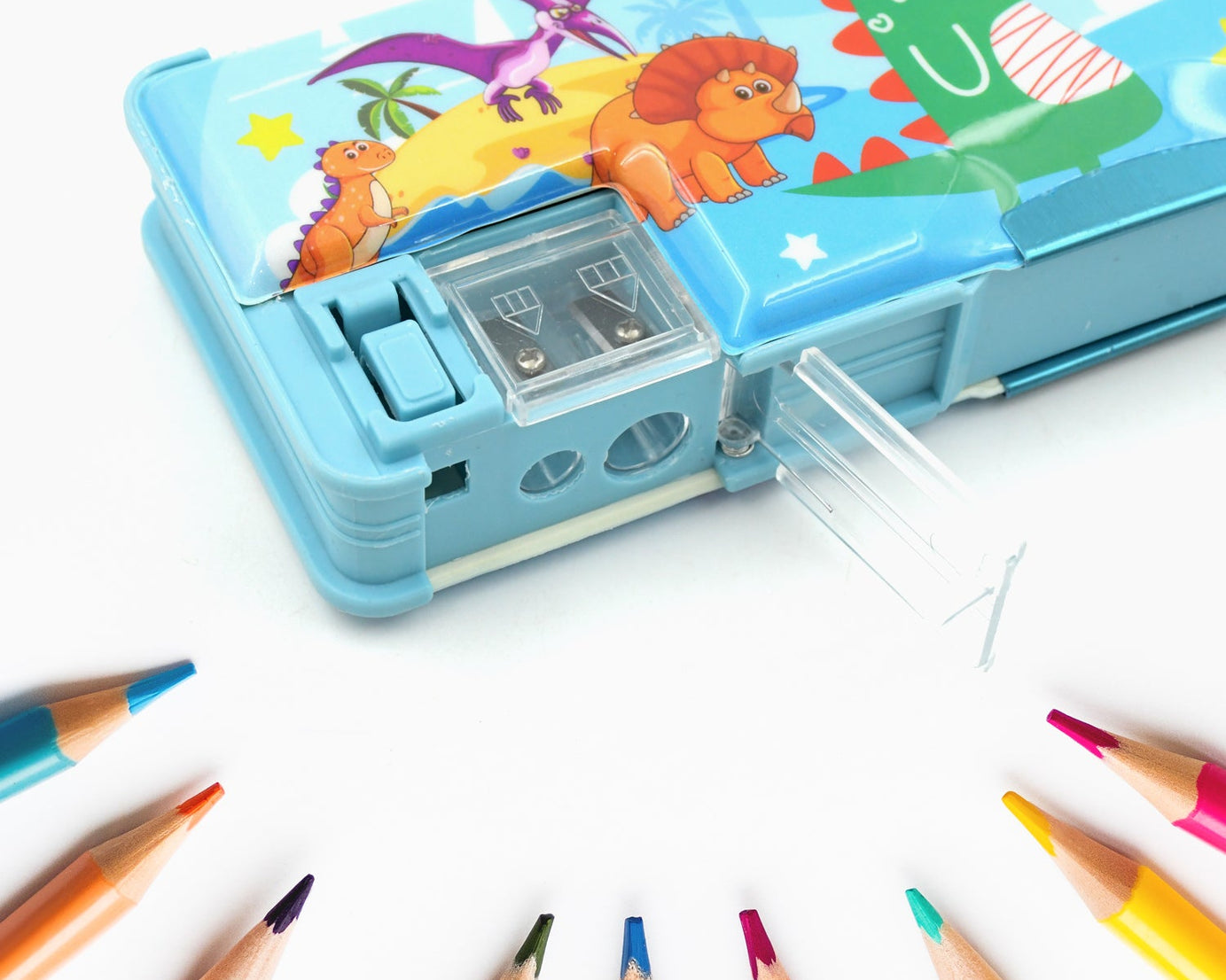 Multipurpose Compass Box, Plastic Double Deck Pencil Case with 2 Compartments, Supplies Utility Box Storage Organizer, Pencil Box for School, Cartoon Printed Pencil Case for Kids, Birthday Gift for Girls & Boys (1 Pc Mix Design)