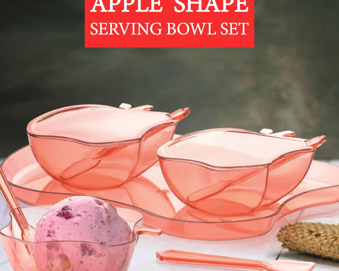 Apple shape serving set with bowl and tray for snacks