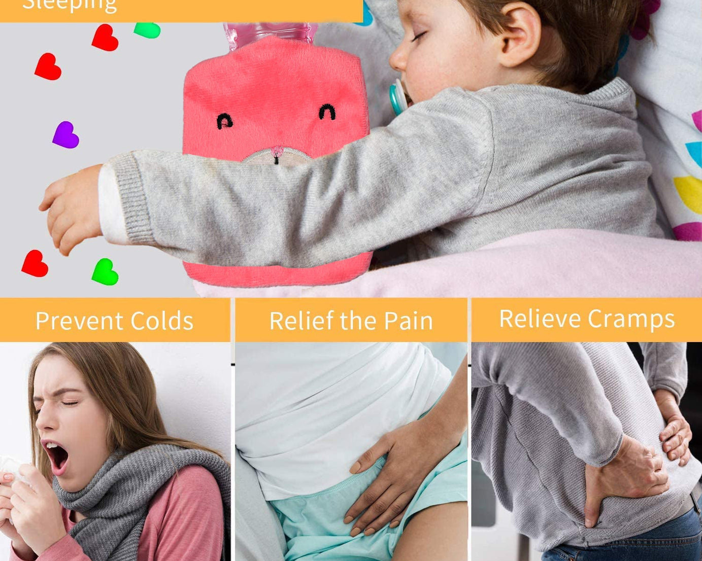 Pink small hot water bag with cover for menstrual cramps