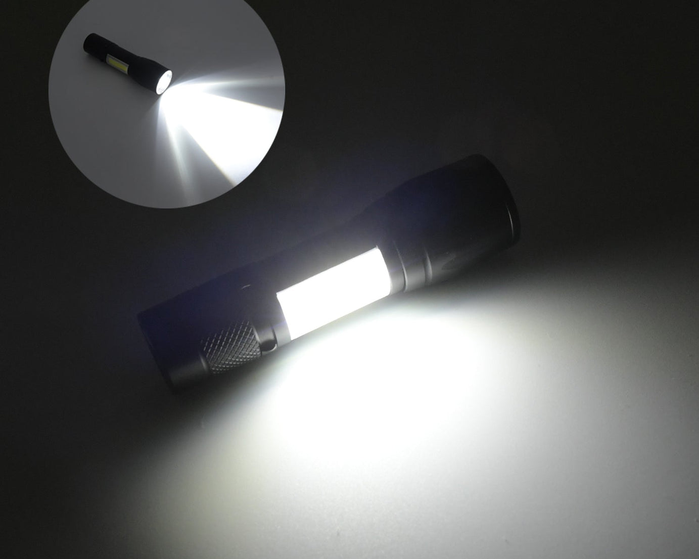 LED Flashlight Rechargeable USB Mini Torch, Ultra Brightest Zoom Flash Light Handheld Pocket Compact Portable Tiny Lamp with COB Side Lantern, High Power Tactical Travel Emergency Flashlights