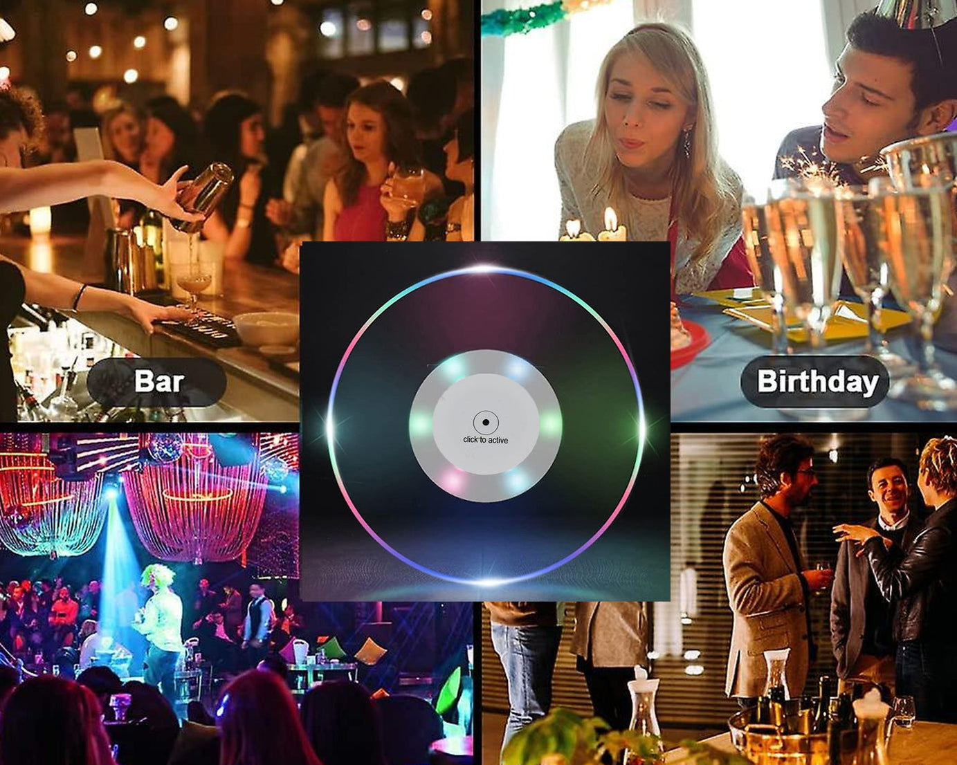 Colorful LED Cocktail Coaster, Round Ultra-Thin LED Drink Coaster (1 Pc)