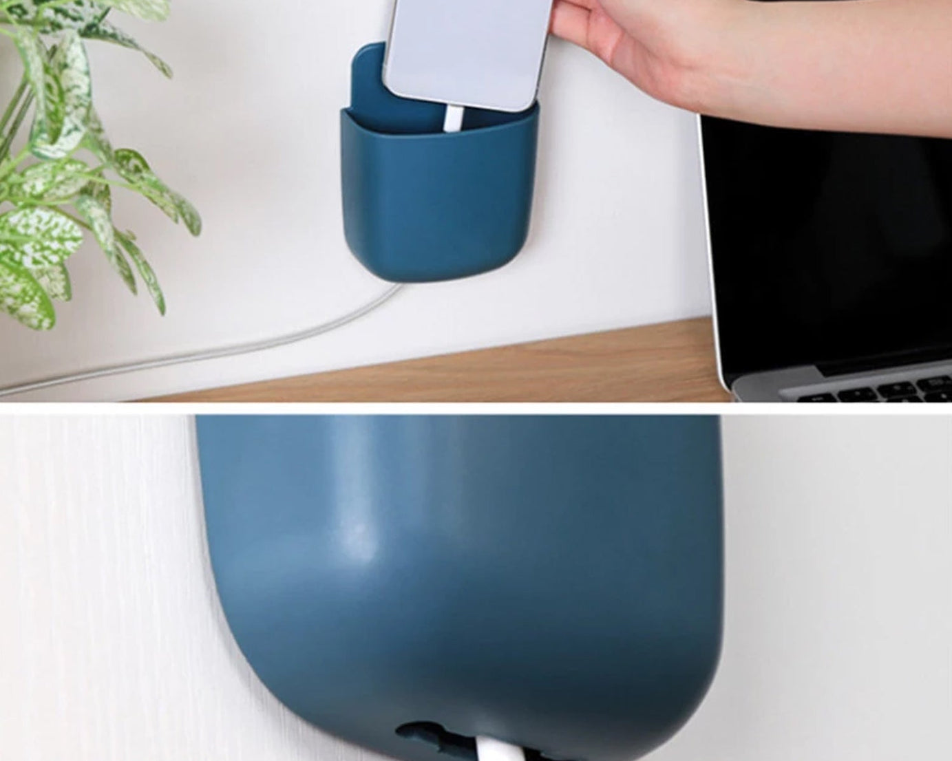 Mobile phone charging storage case with wall mount.