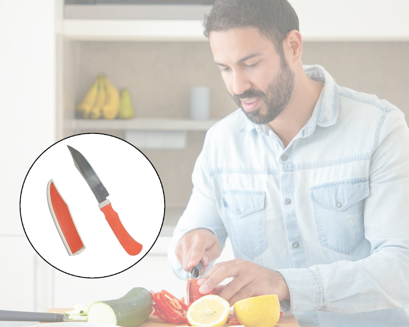 Sharp small knife with safety cover.