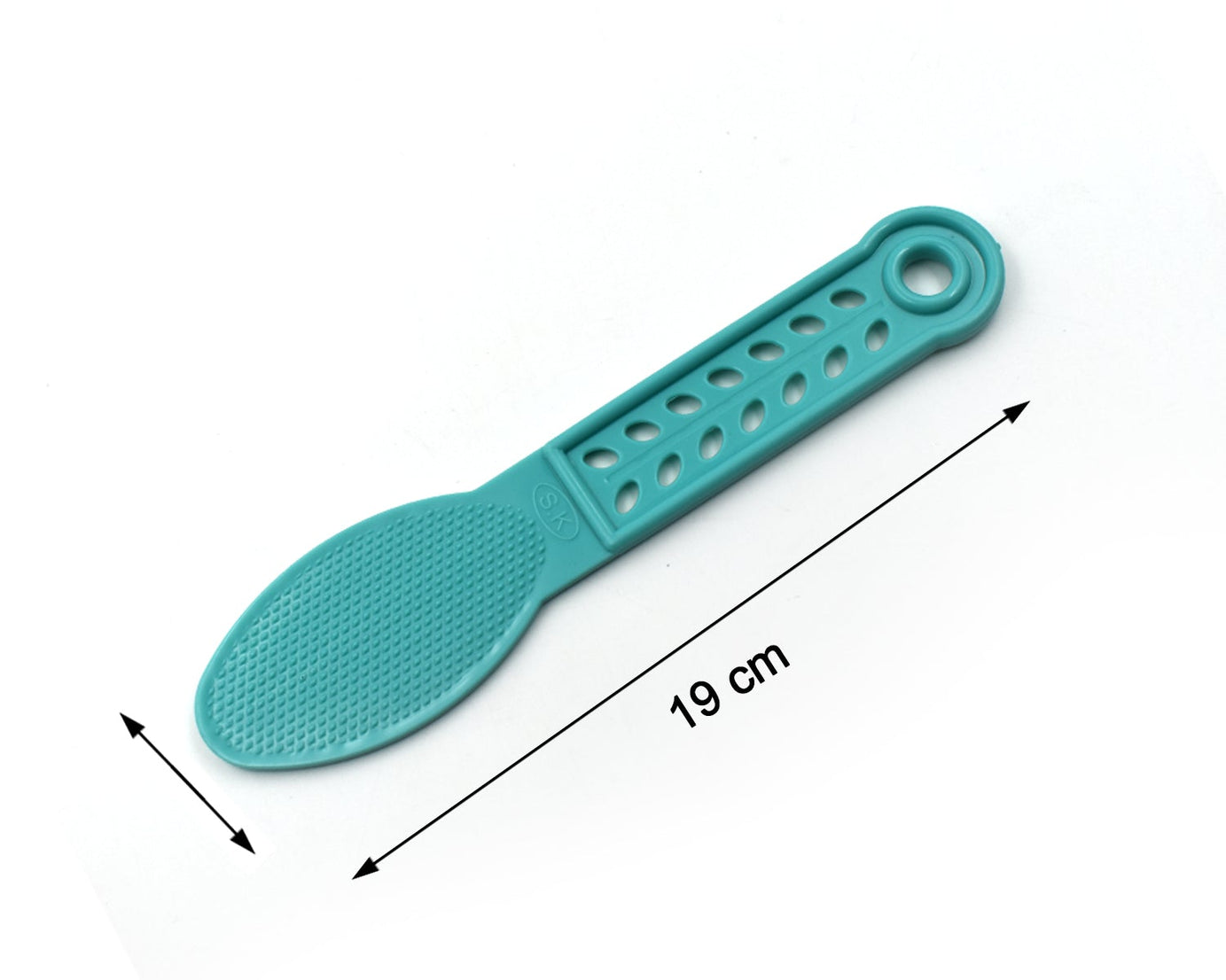 Plastic foot scrubber with textured surface.