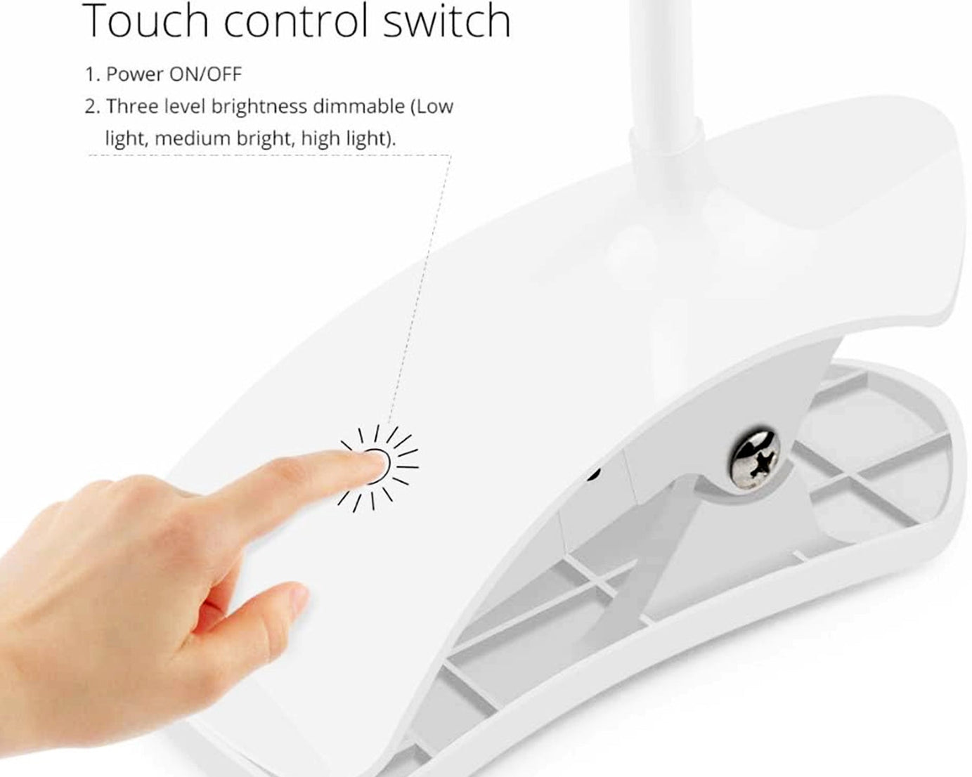 0271 Desk Lamp Adjustable Gooseneck USB Rechargeable 3 modes of Lighting, Reading Lamp for Dorm White, Study Desk lamp Suitable for Girls College Bedroom Reading