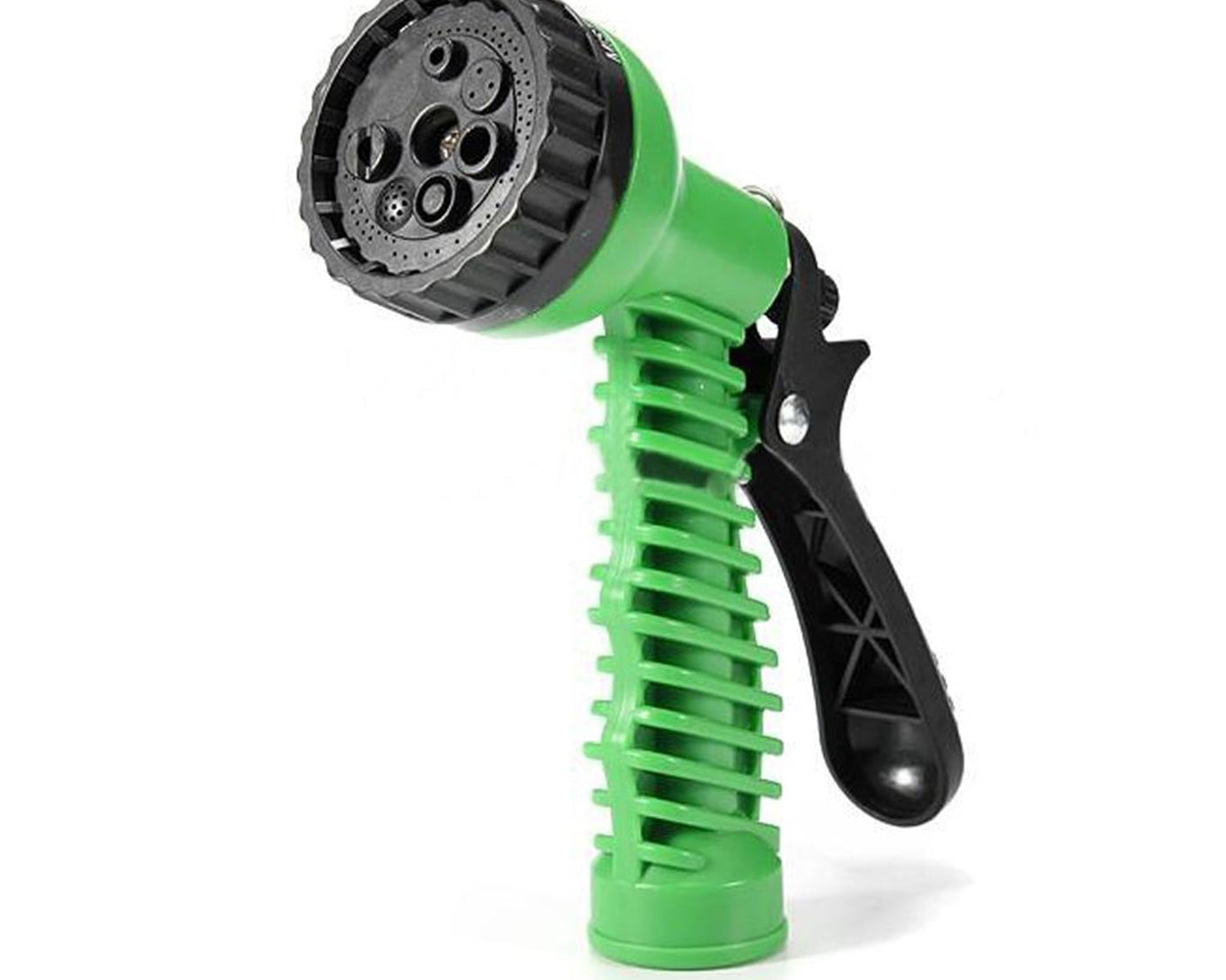 Water spray gun with hose connector and tap adapter.