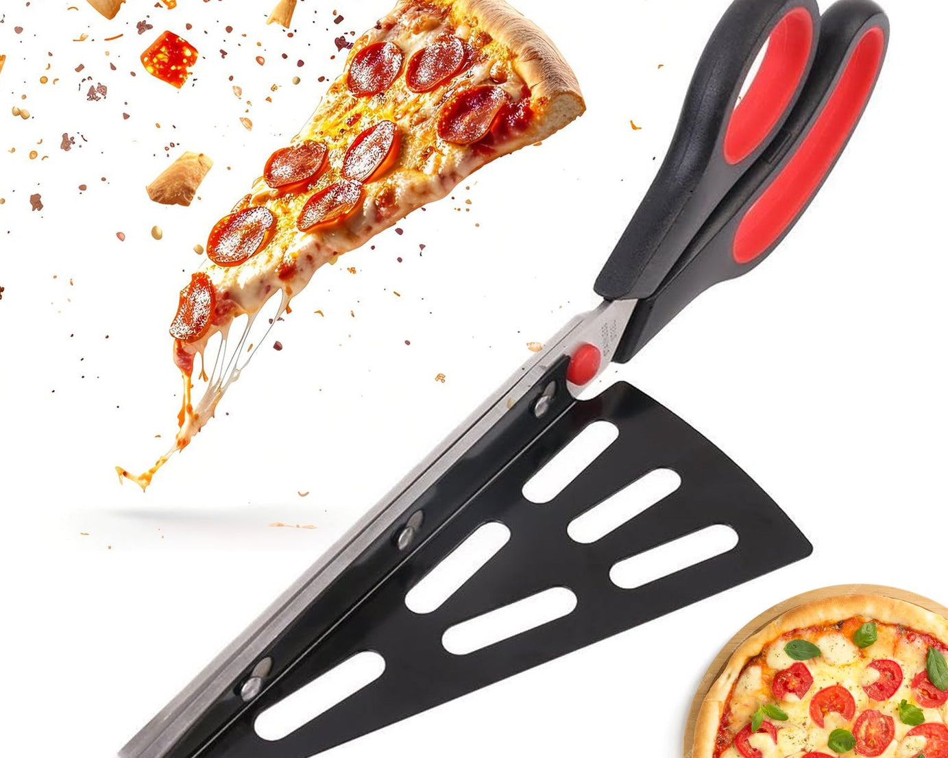 Stainless Steel Pizza Cutter Scissors Plastic Handle with Removable Spatula