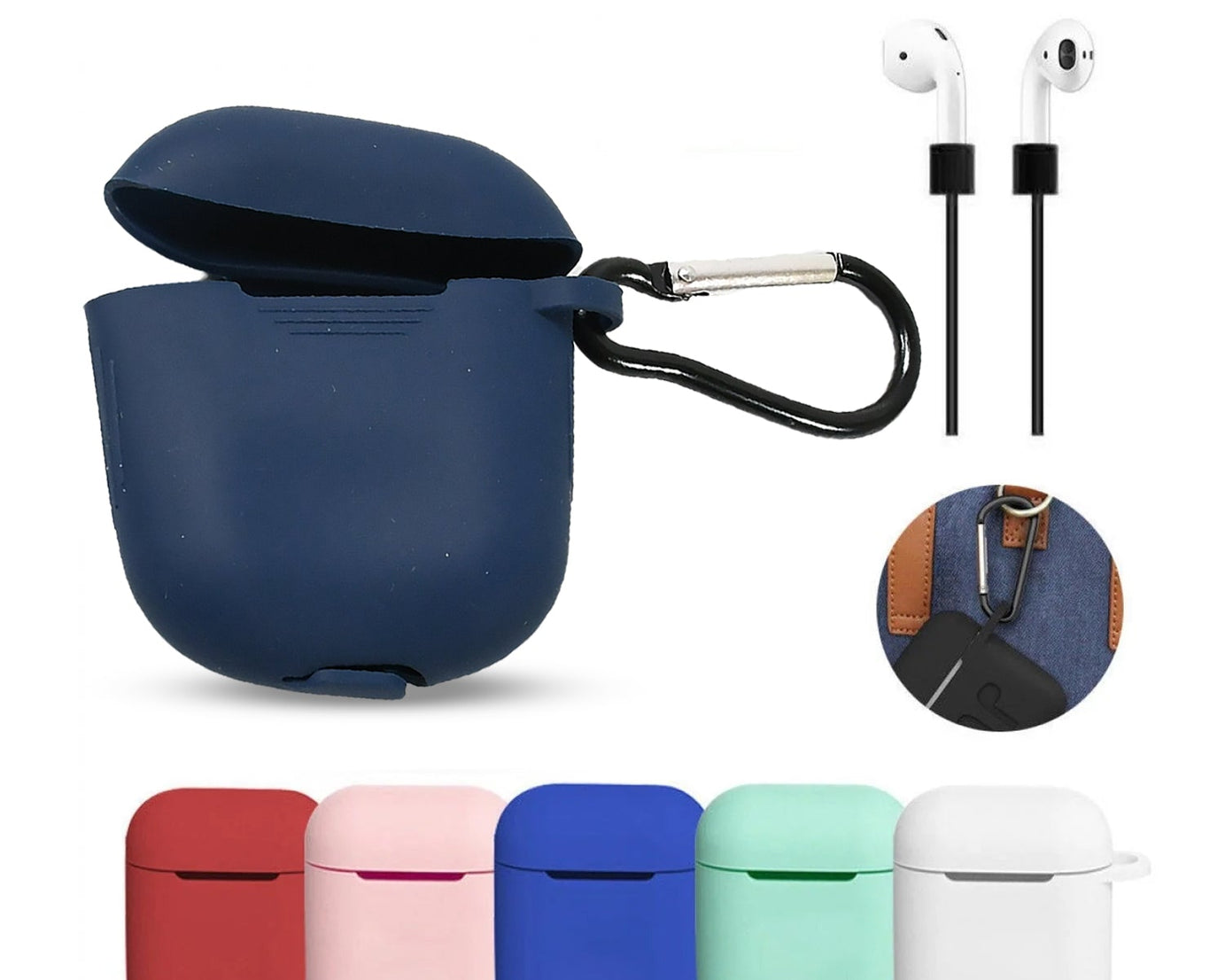 Silicone Shockproof Protection Wireless Headphones Carrying Box Cover with Metal Keychain