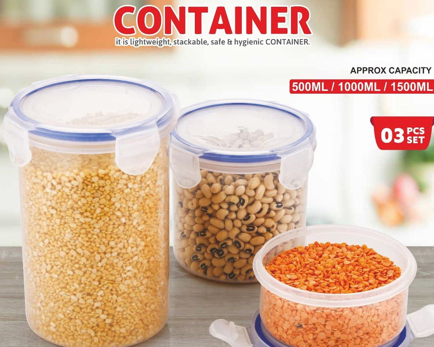 Leakproof & Airtight: 3 Pc Round Food Storage Set (500ml-1500ml)