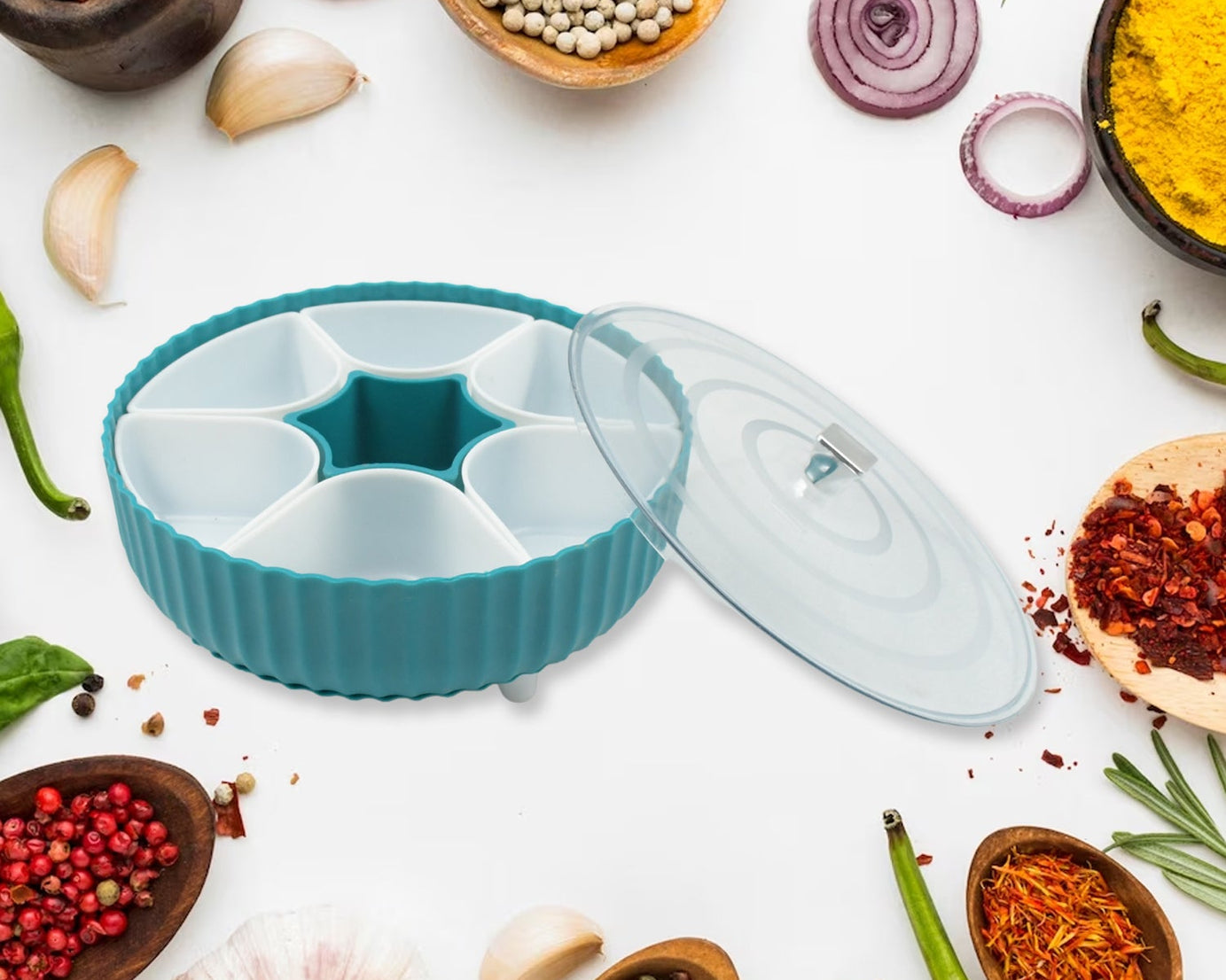 Dry Fruit & Snack Organizer: 360° Revolving Box (7 Compartments, Airtight)