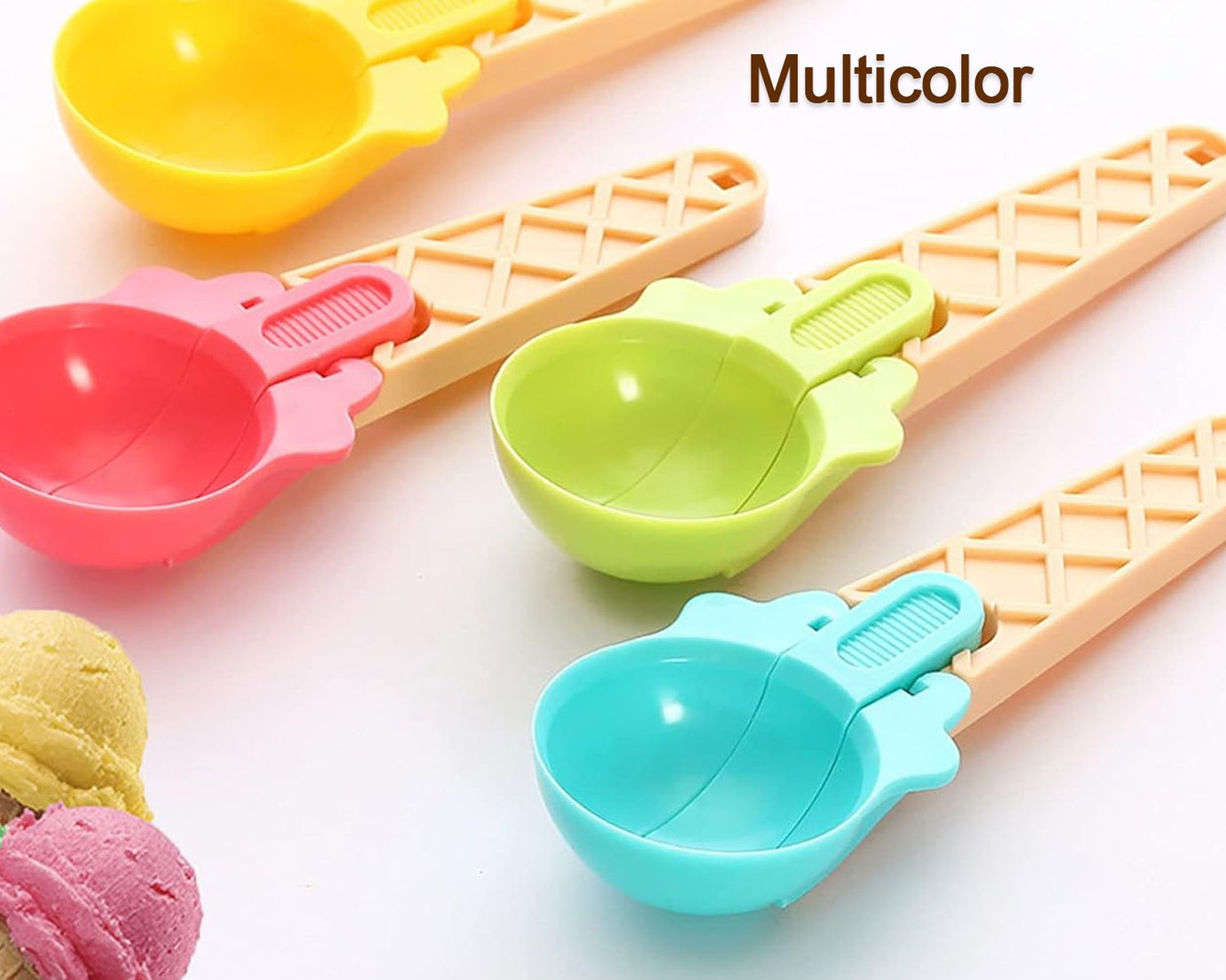 Ice Cream Spoons 2pcs Plastic Water Melon Scoopers with Trigger Dipper and Adults for Summer Party Ice Cream Scoop, Food Serving Spoon Kitchen Tools Ice Cream Digging Spoon Household Spoons Cupcake Spoons Aps Fruit Ball Player (2 Pc)