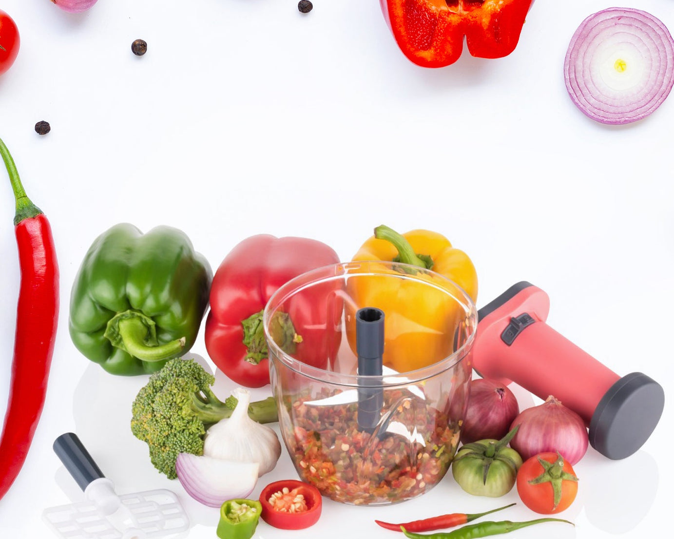 1100 ml 2 in 1 Push up Chopper with Blender affixed with 6 Sharp Blade | Vegetable and Fruit Cutter with Easy Push and chop Button