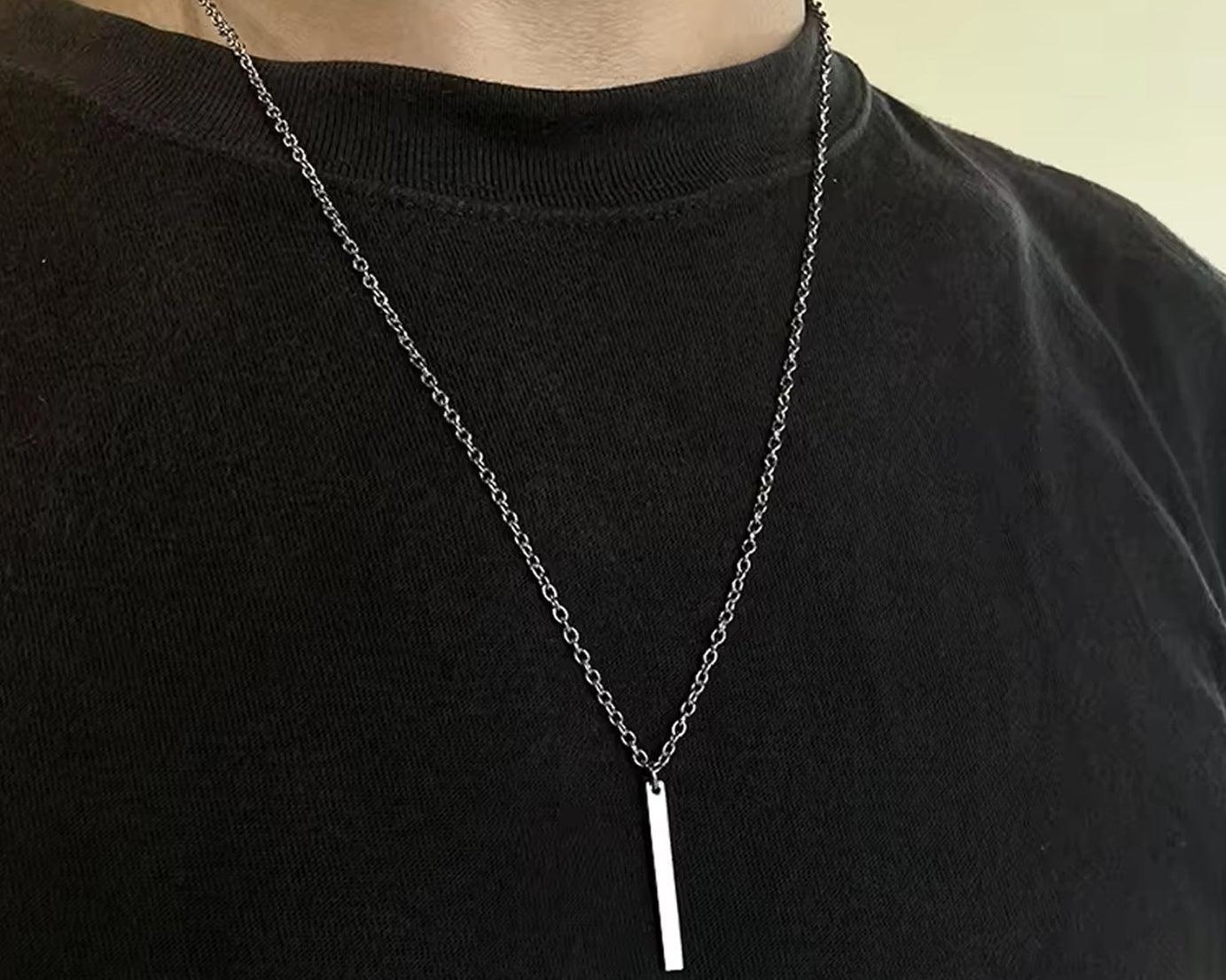 Stainless Steel Plain Stick Shape Locket With Chain (1 Pc)