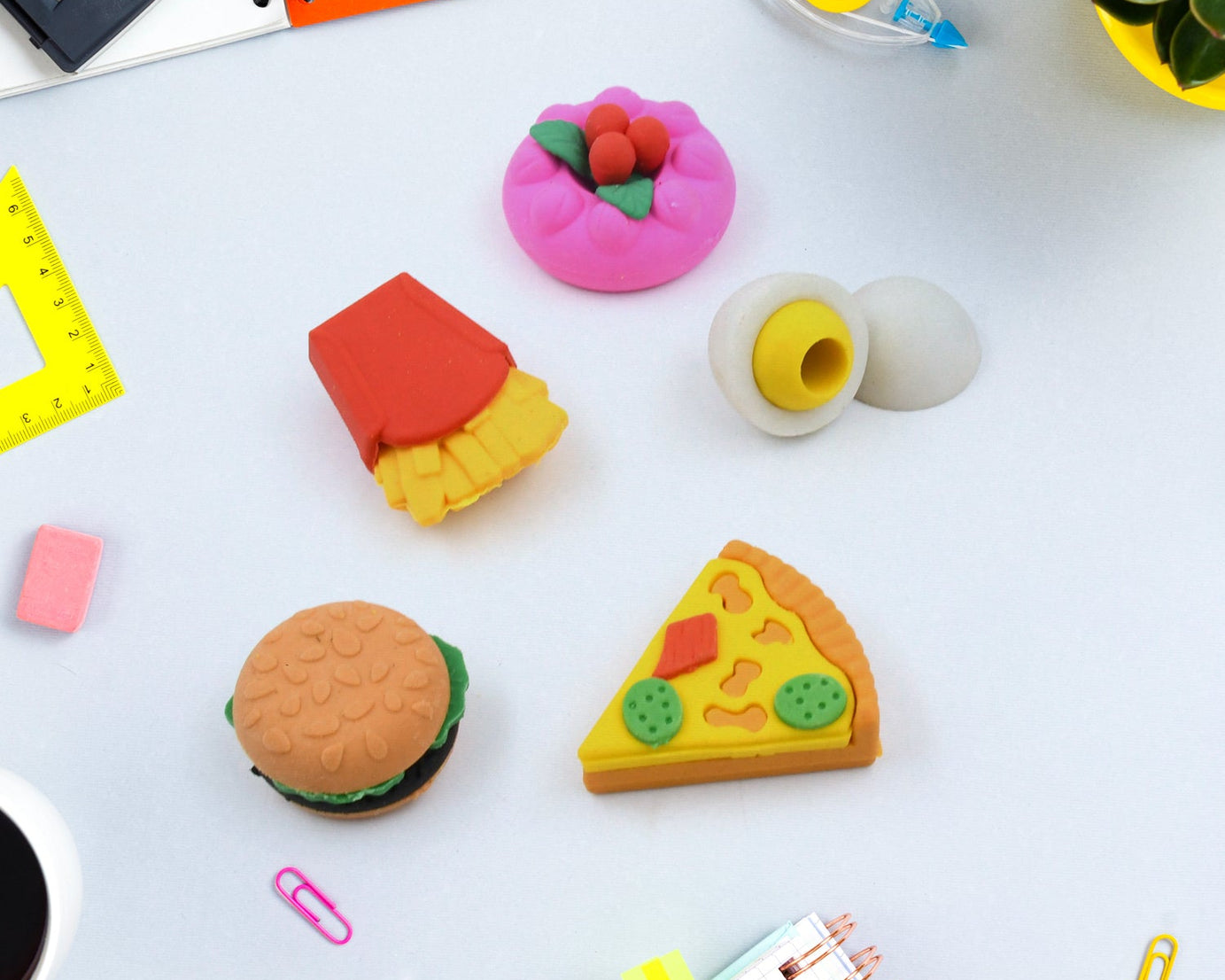 3D Food Shape Fancy & Stylish Colorful Erasers, Mini Eraser Creative Cute Novelty Eraser for Children Eraser Set for Return Gift, Birthday Party, School Prize(5 Pcs Set)