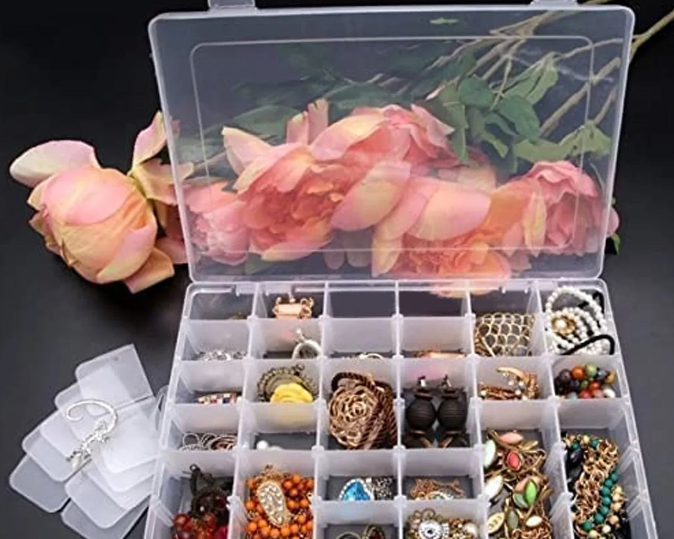 36 Grids Clear Plastic Organizer Jewelry Storage Box with Adjustable Dividers, Transparent Organizer Box (1pc)