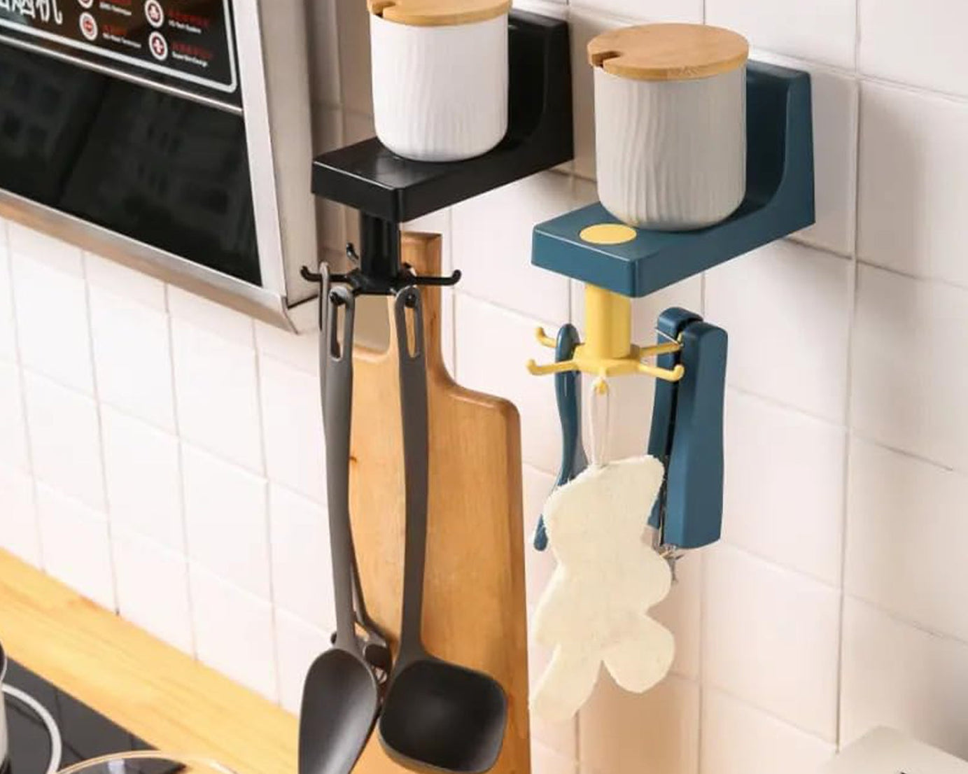 360 Degree Rotating Self Adhesive Plastic Wall Hook Hanger; Multifunctional Hanger with 6 Heavy Duty Claw Hooks