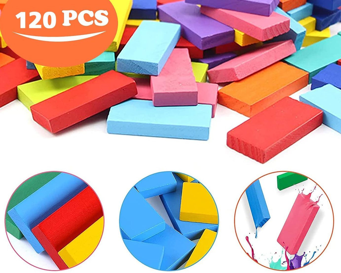 Set of wooden domino blocks in storage box