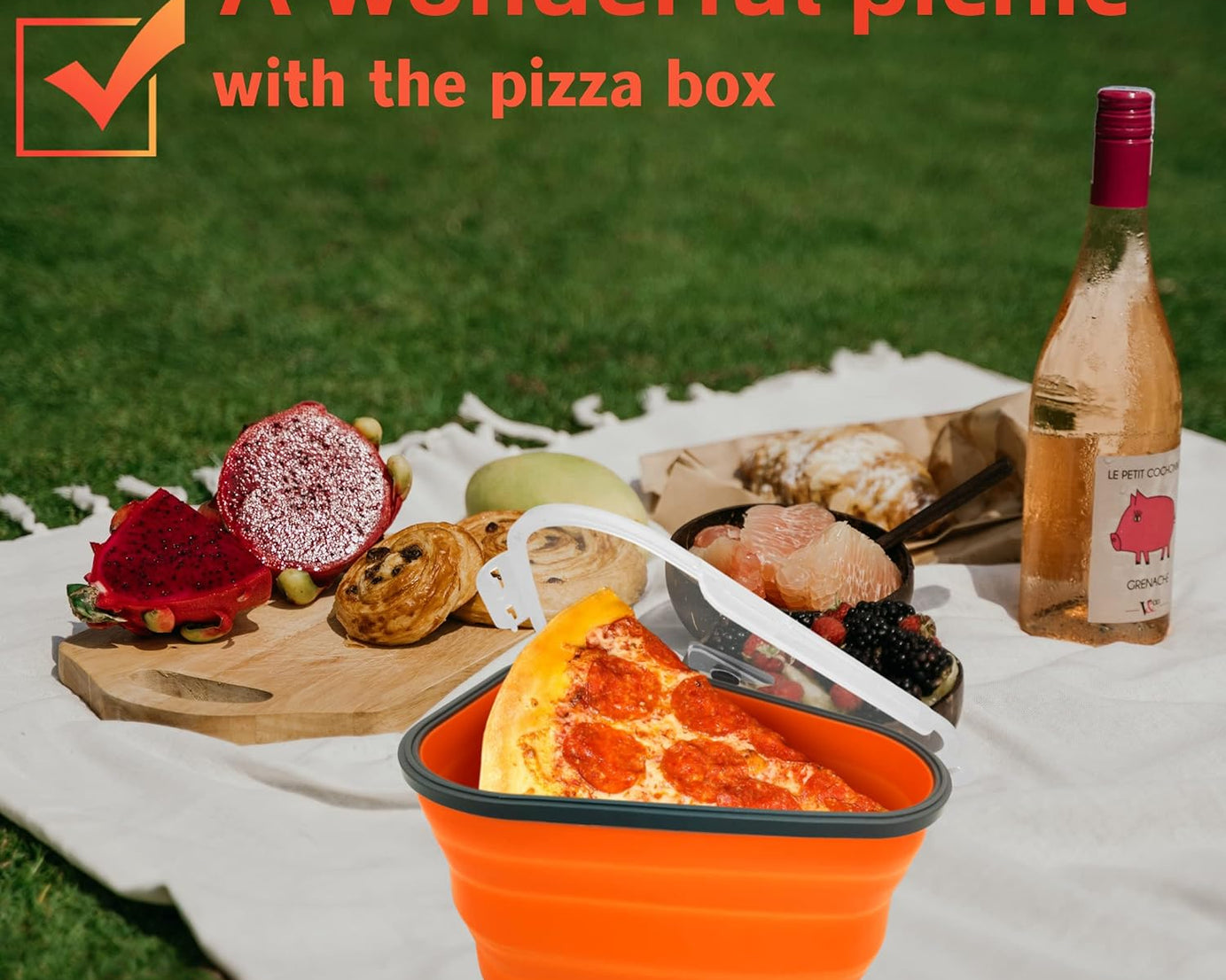 Reusable Pizza Storage Containers with 5 Microwavable Serving Trays, Silicone Container Expandable & Adjustable for Packing Pizza at home / outdoor
