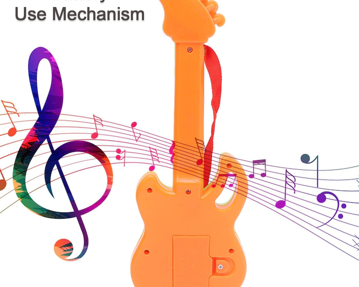 Colorful mini guitar, perfect for creating cheerful tunes
