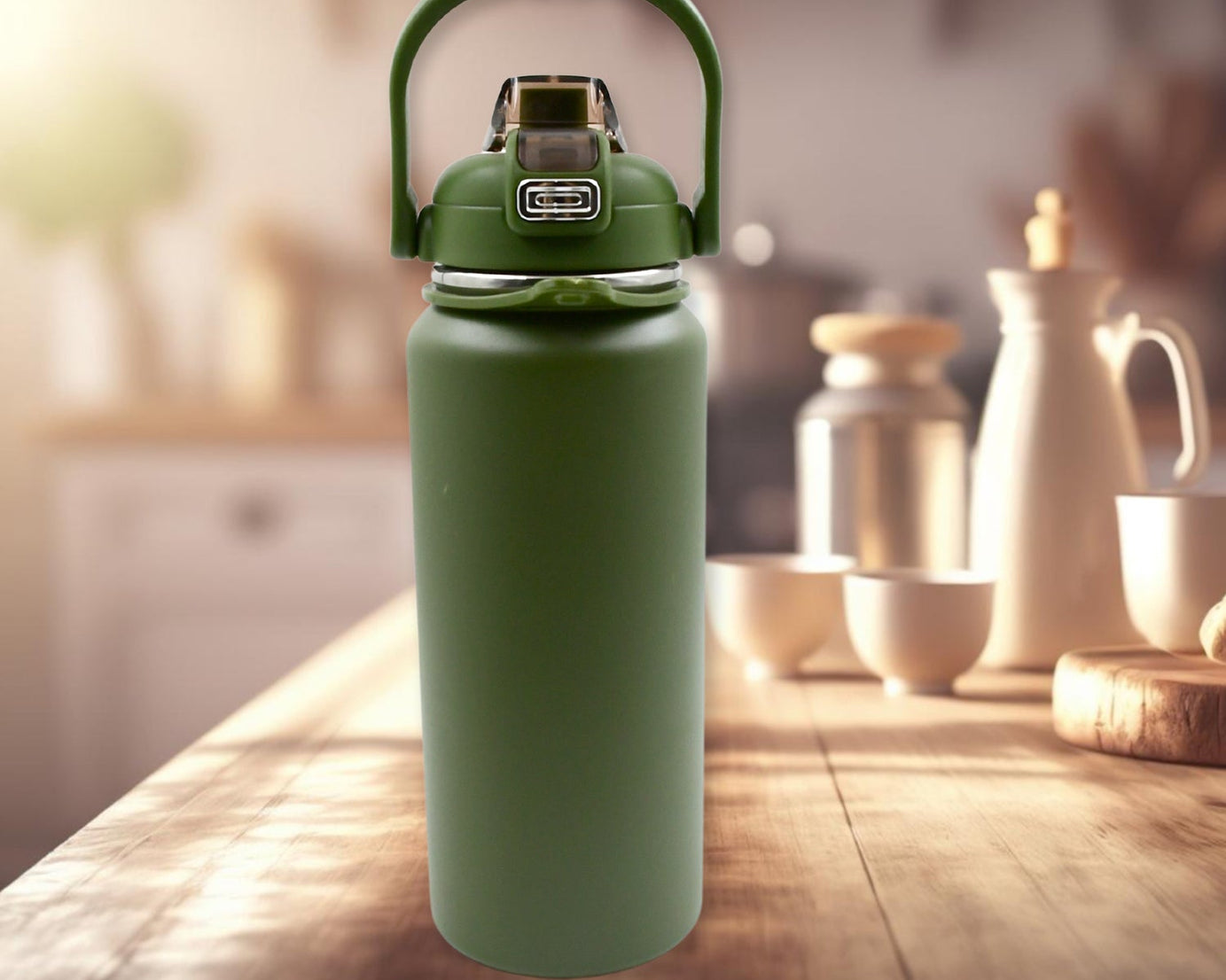 Stainless Steel Water Bottle with Straw, Strap & Handle  Vacuum Insulated Thermos Flask Double-Walled Coffee Thermos Flask Leak-proof Water Bottle for Sports, Fitness, Gym (1500ML)