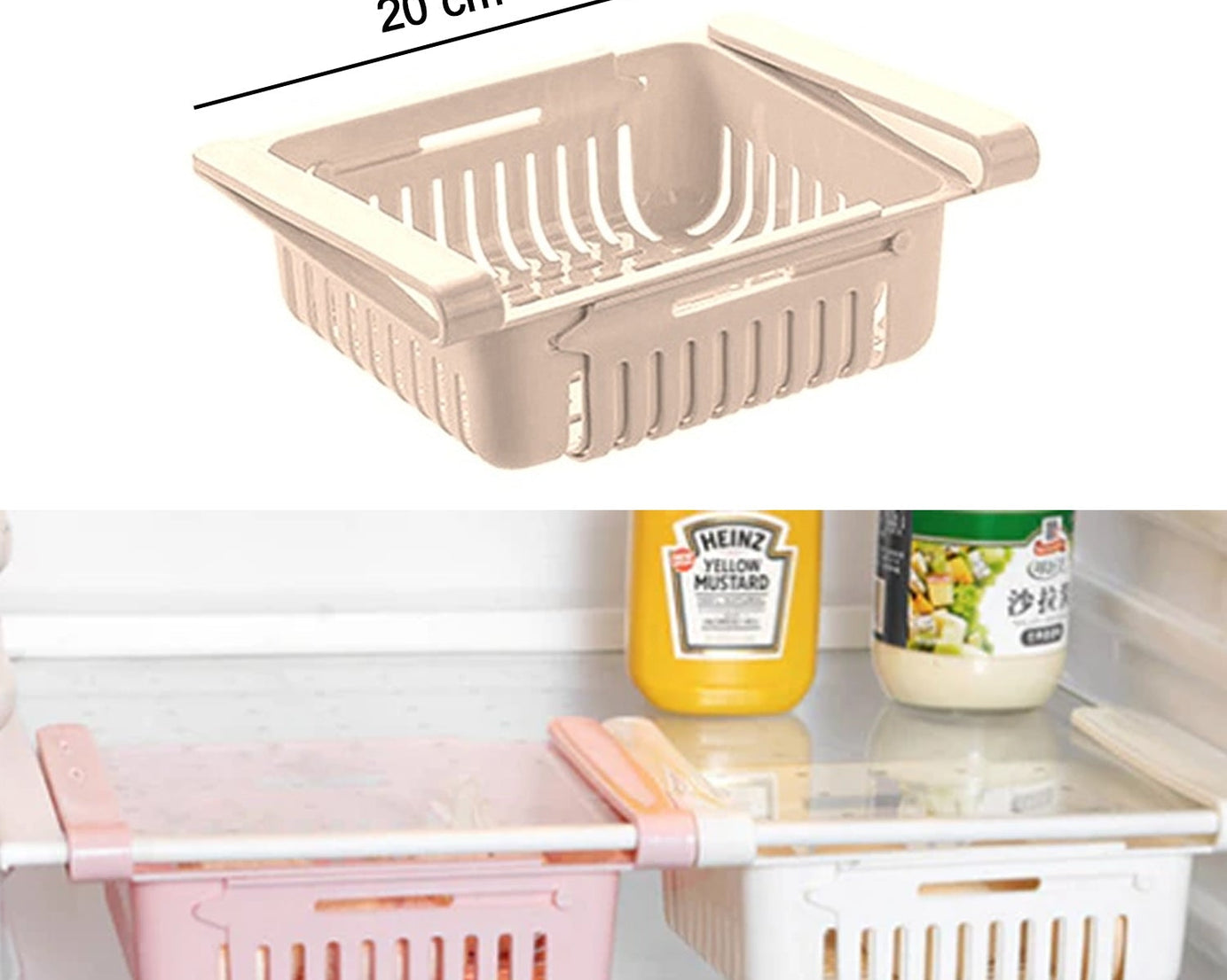Versatile fridge baskets for tidy and accessible storage.